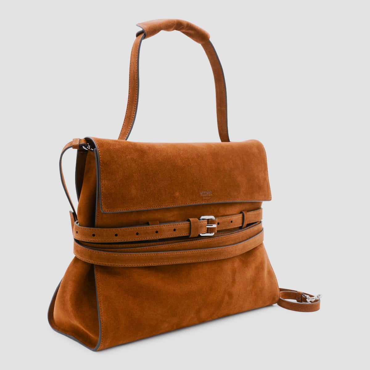 Moschino Brown Leather Suede Top Handle Bag In Brown