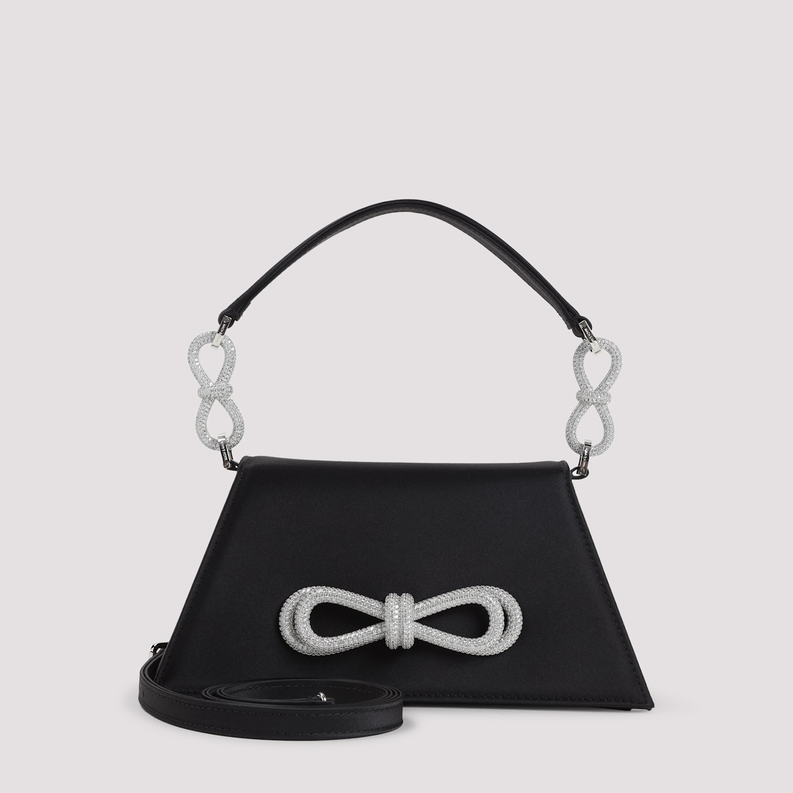 Mach &amp; Mach Mach&mach Samatha Double Bow Satin Shoulder Bag In Black