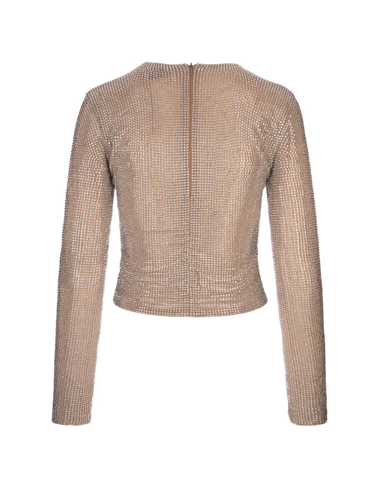 Shop Giuseppe Di Morabito Nude Long-sleeved T-shirt With All-over Rhinestone Detail In Brown