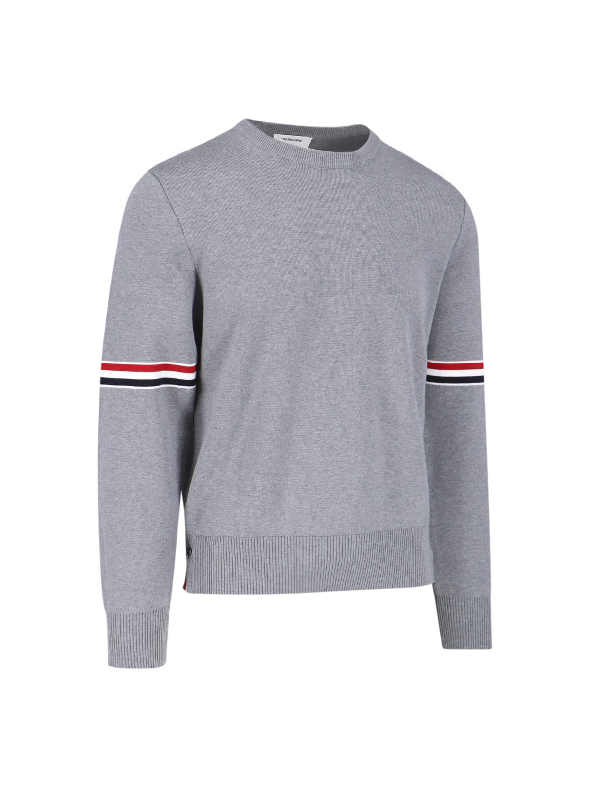 Shop Thom Browne Tricolor Detail Sweater In Gray