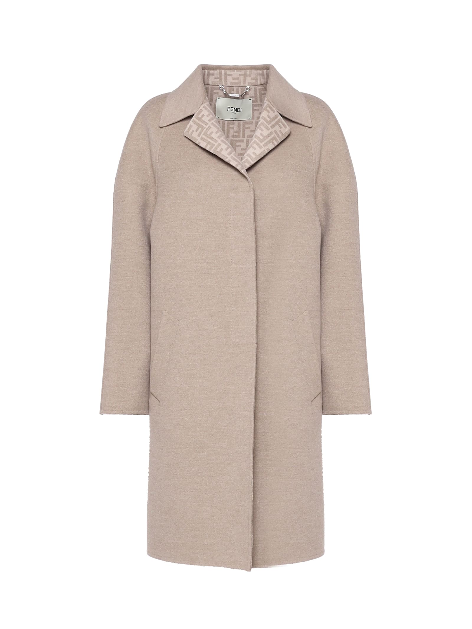 Shop Fendi Reversible Overcoat With Lapel Collar In Portabella