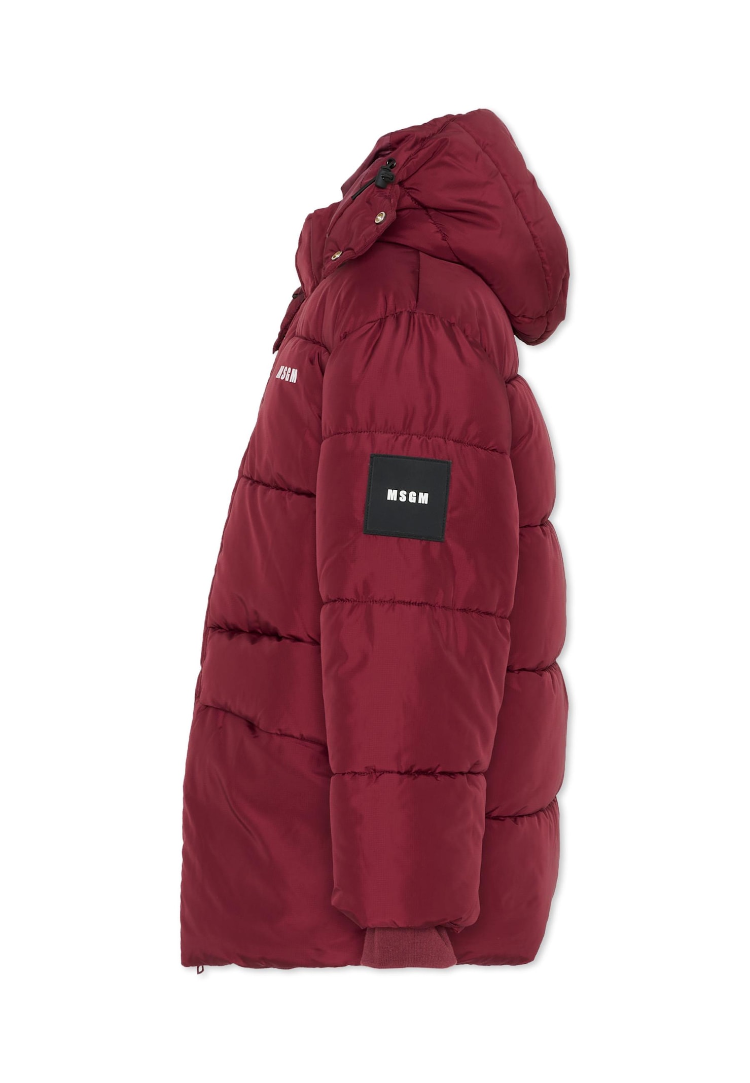 Msgm Burgundy Down Jacket For Kids With Logo In Burgundy