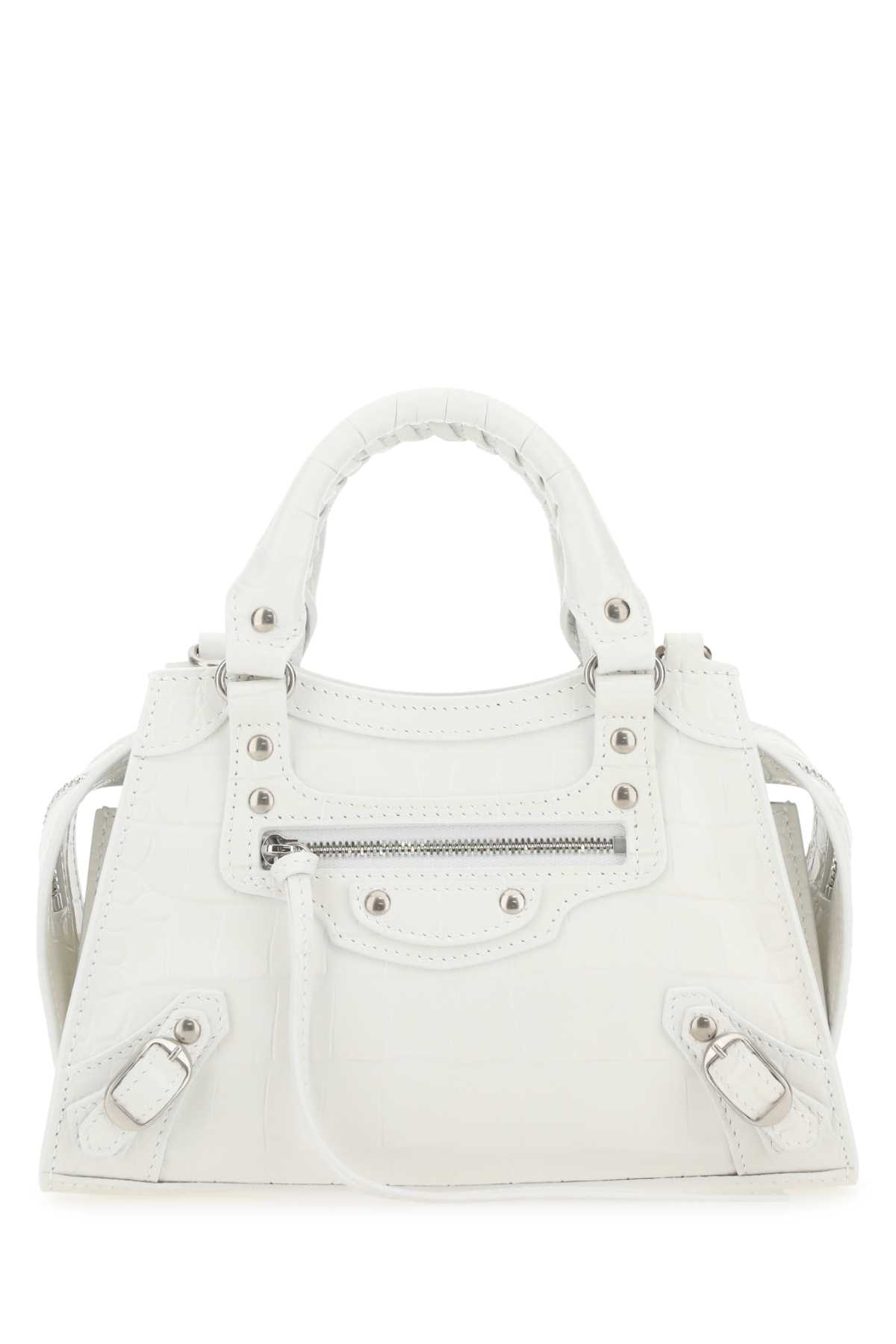BALENCIAGA WHITE LEATHER MINI NEO CLASSIC HANDBAG