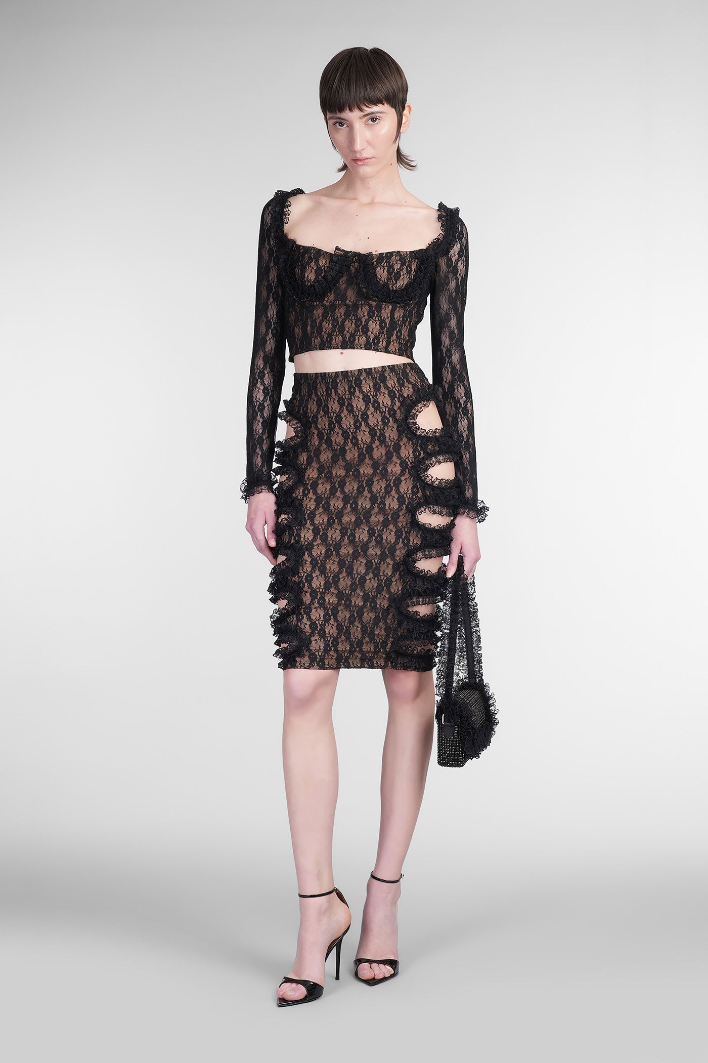 Self-portrait Lace Cut Out Midi Skirt In Black