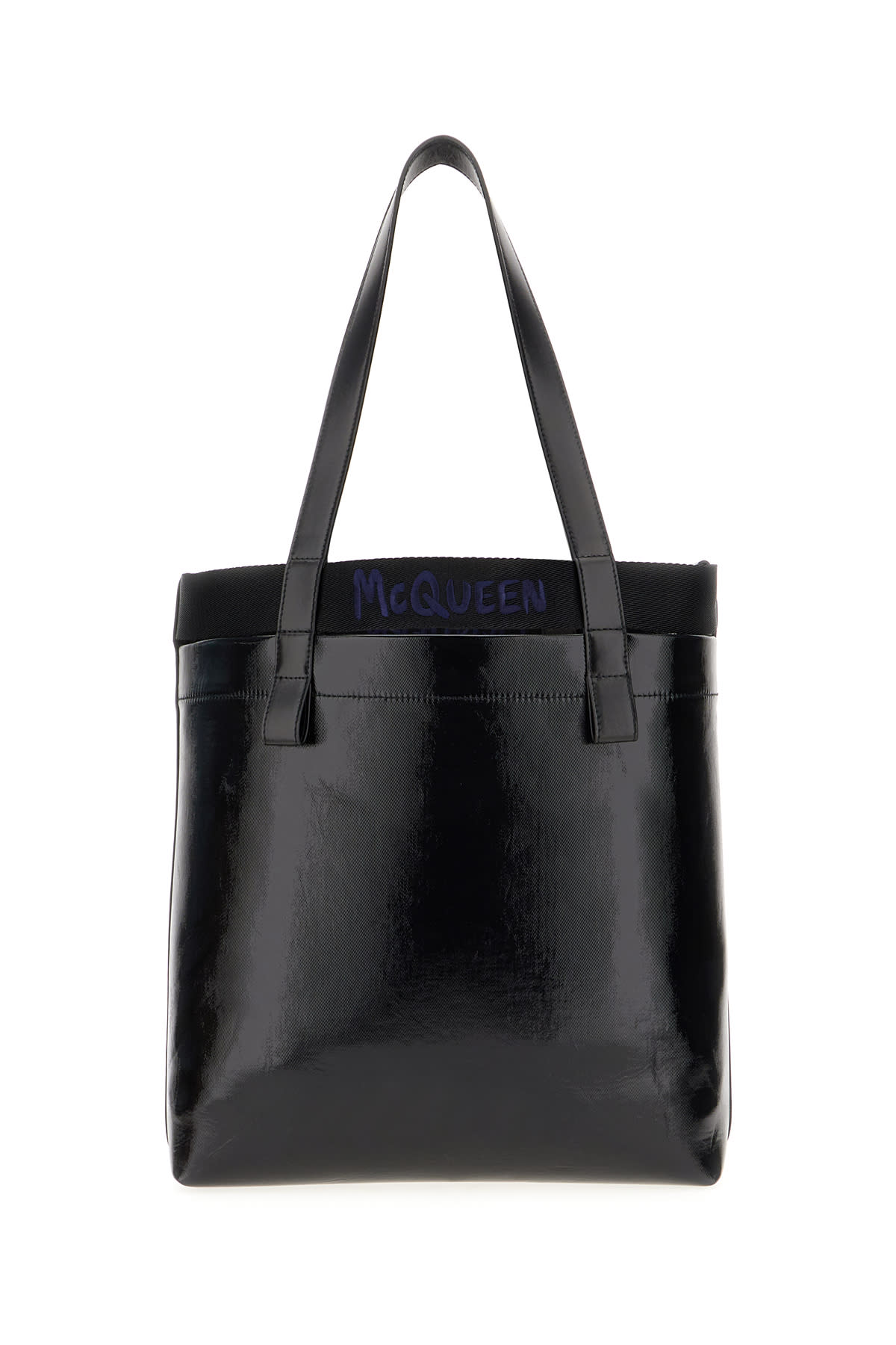 Shop Alexander Mcqueen Black Fabric Shopping Bag In Black Blue