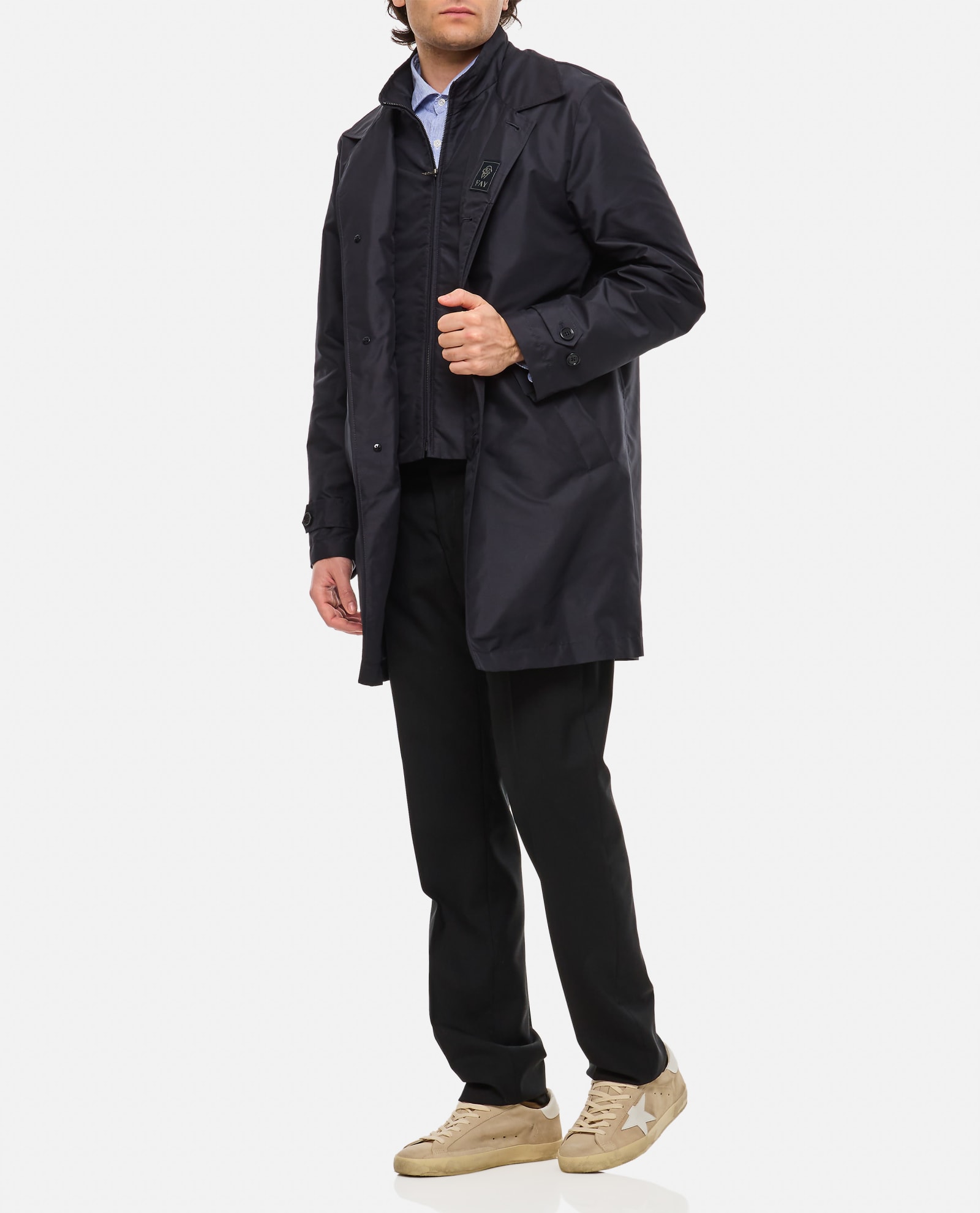 Shop Fay Db Front Morning Trench Coat In Navy