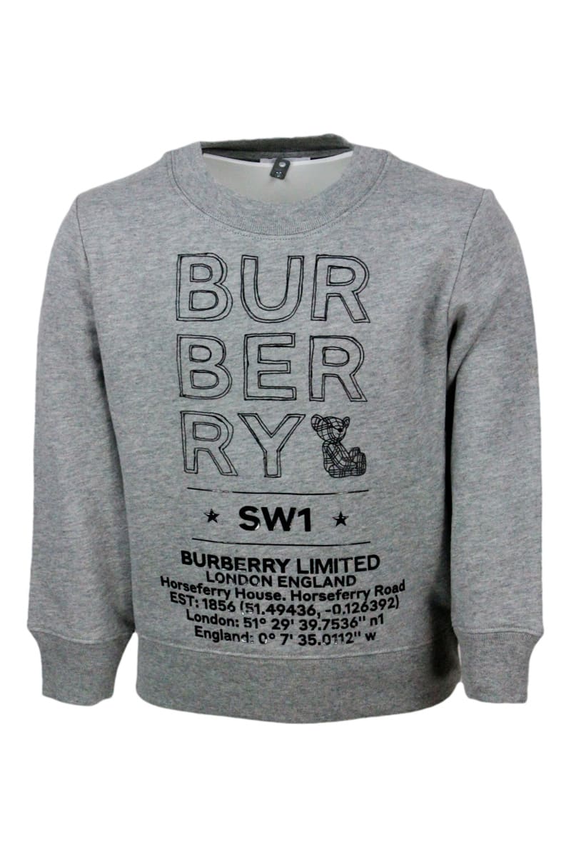 Burberry Sponge-effect Cotton Crewneck Sweatshirt With Drawn Logo