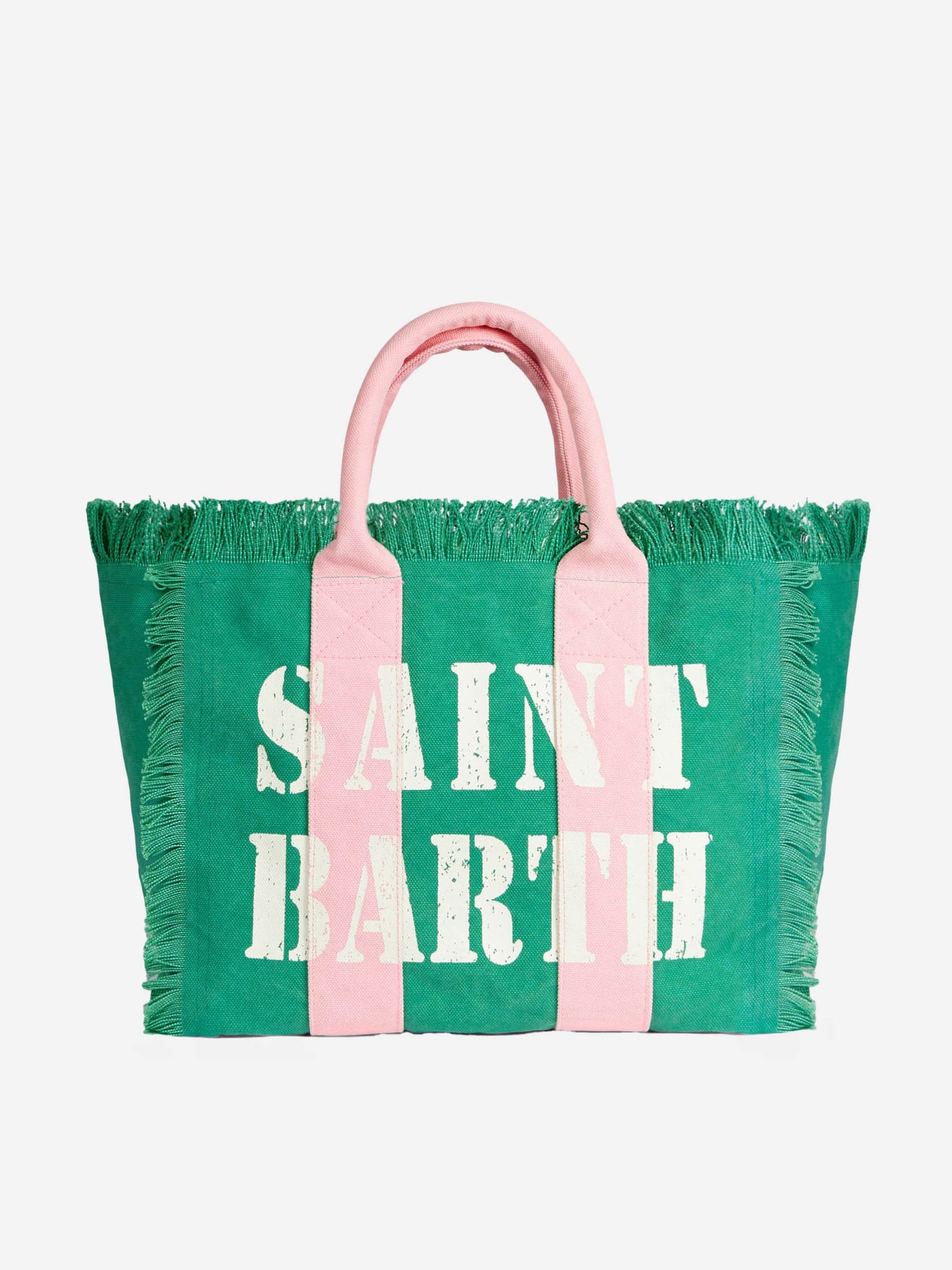 Mc2 Saint Barth Vanity Canvas Shoulder Bag With Saint Barth Logo In Green