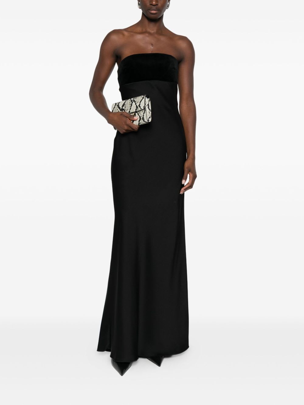 Max Mara Baia Velvet-trimmed Satin Bustier Gown In Black