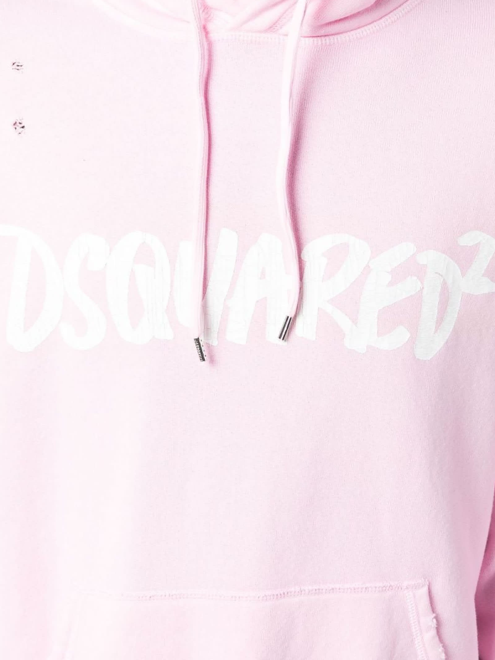 Dsquared2 Distressed-finish Cotton Hoodie In Rosa