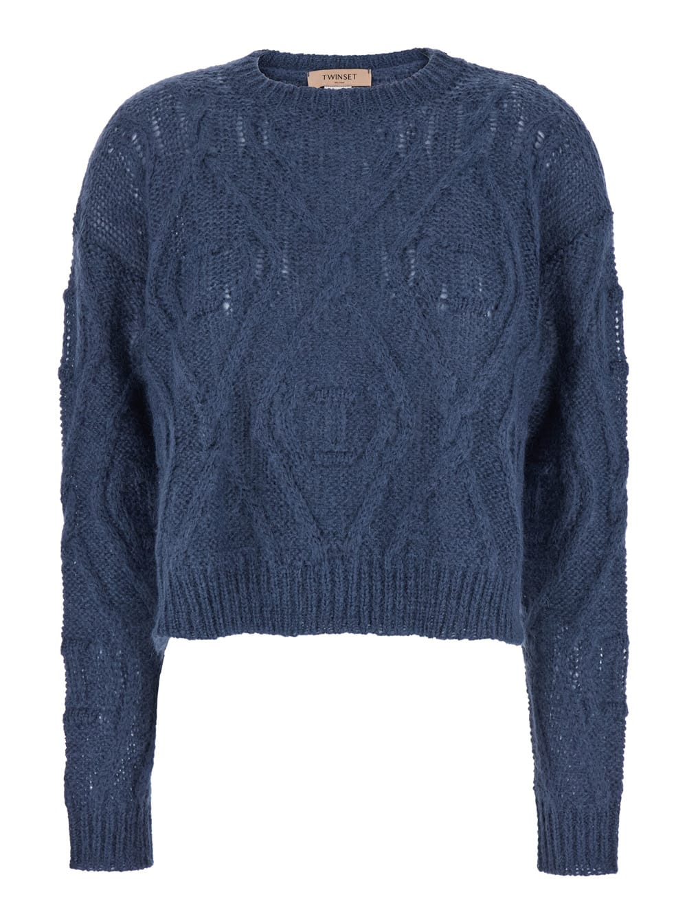 Blue Open Stitch Knit Sweater In Wool Blend Woman