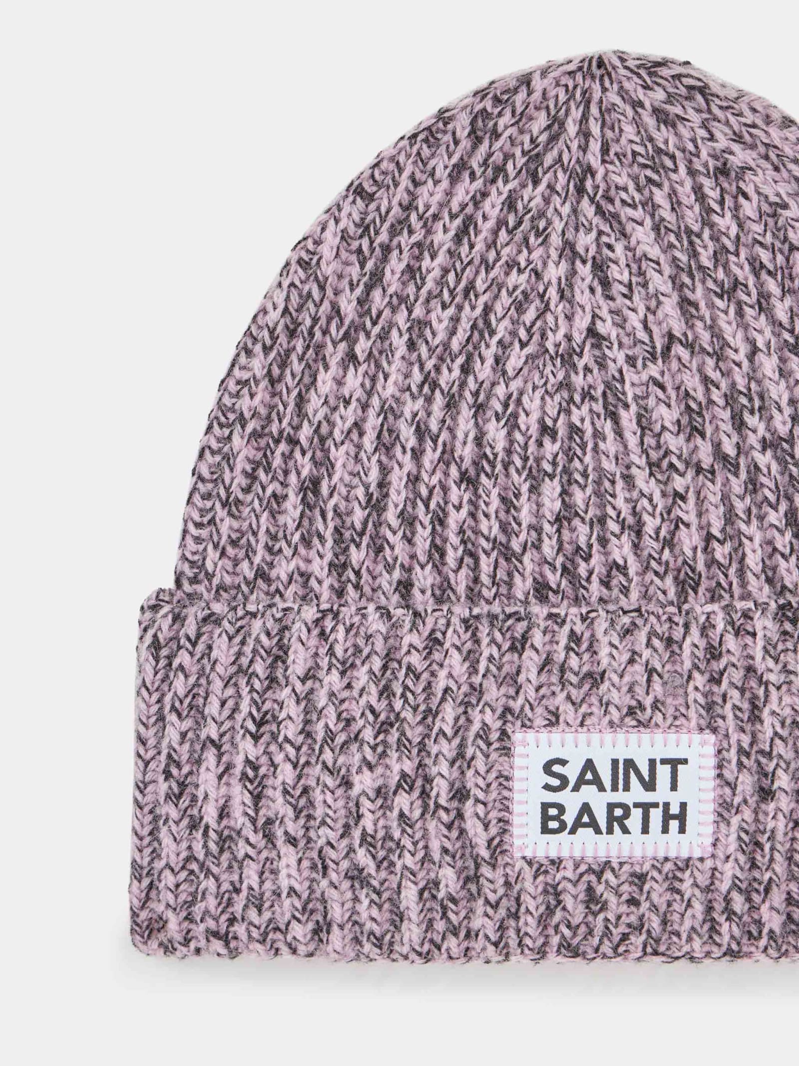 Mc2 Saint Barth Woman White And Pink Mouliné Beanie With Saint Barth Embroidery In Pink