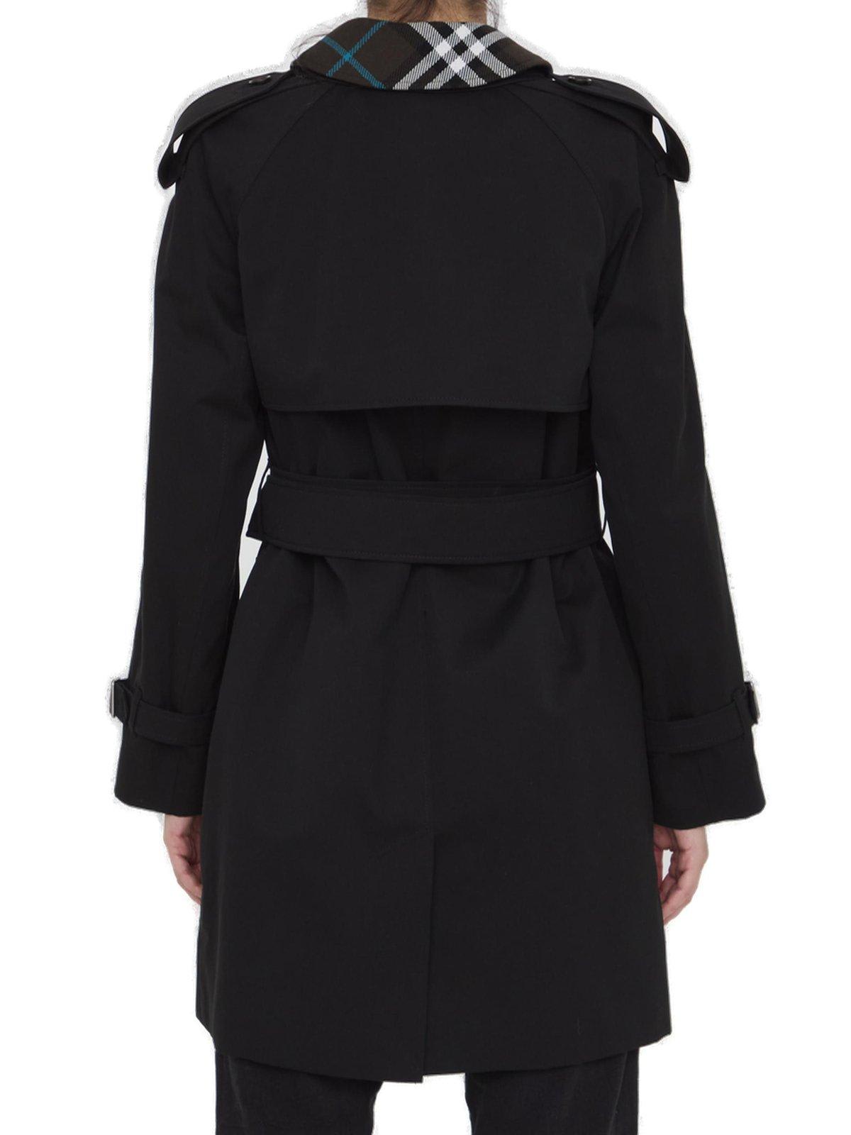 Shop Burberry Double Breasted Belted Waist Coat In Black