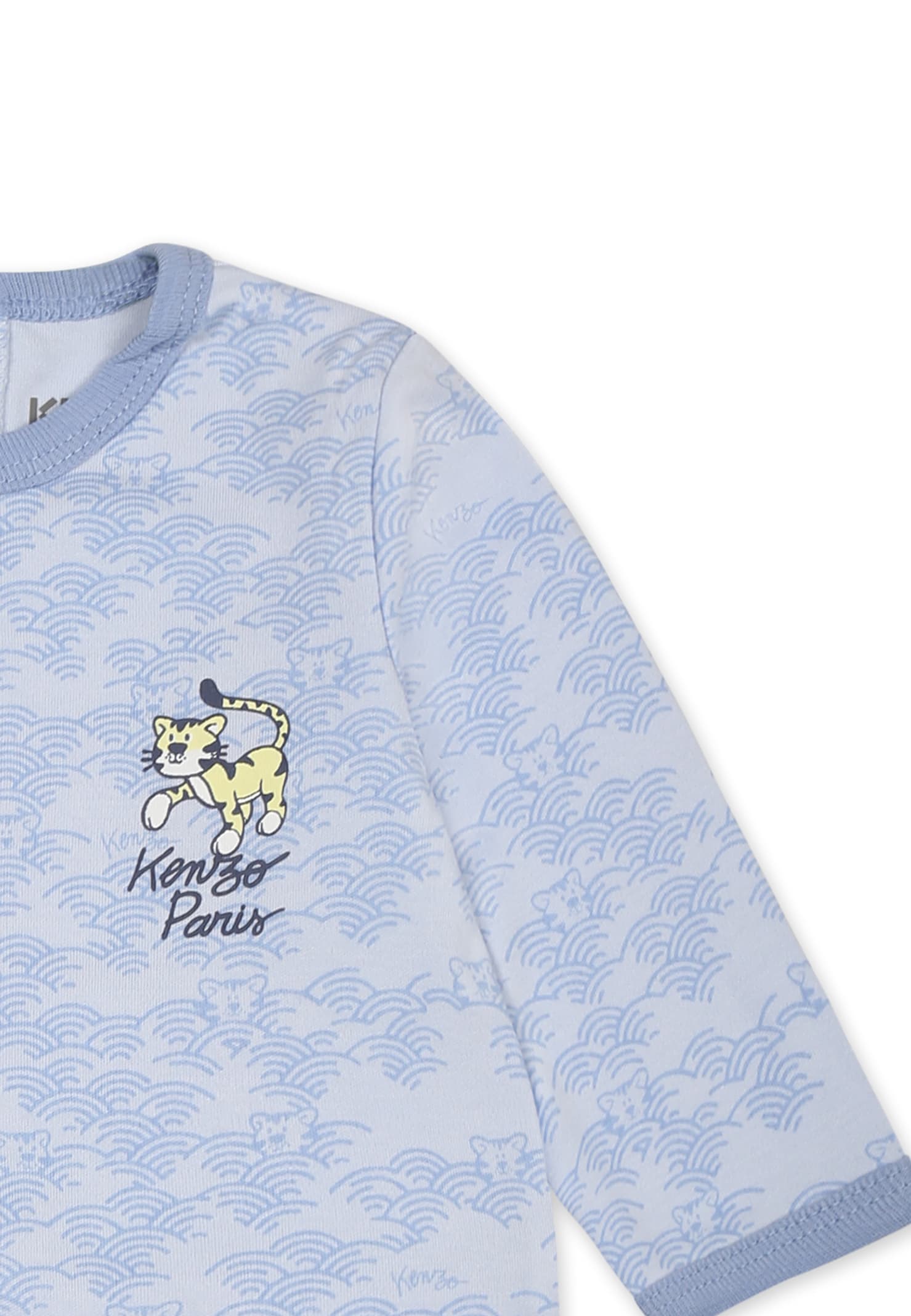 Kenzo Light Blue Babygrow For Baby Boy With Tiger Print In Light Blue