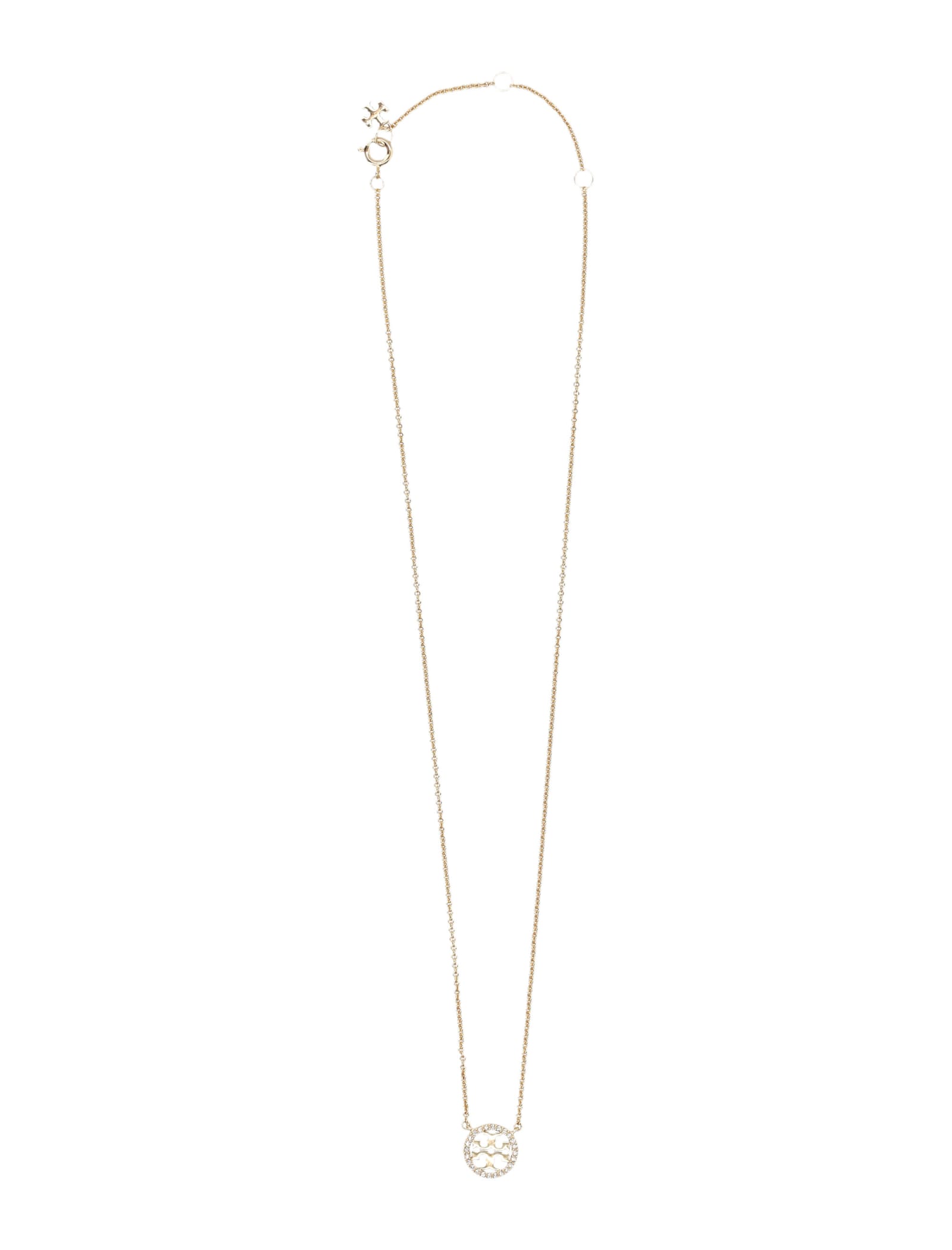 Shop Tory Burch Miller Pave Pendant Necklace In Tory Gold / Crystal