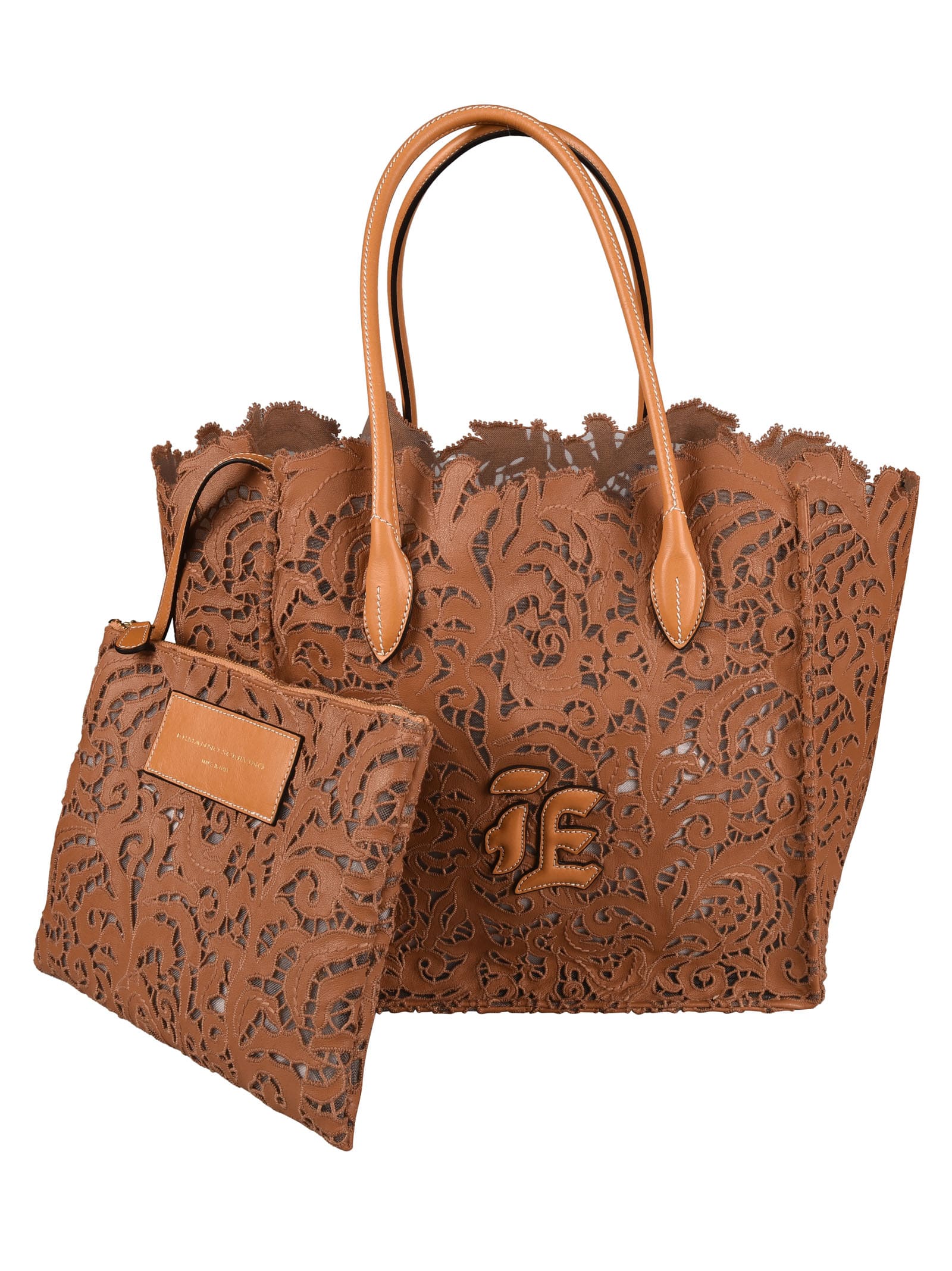 Ermanno Scervino Logo Patched Perforated Shopper Bag