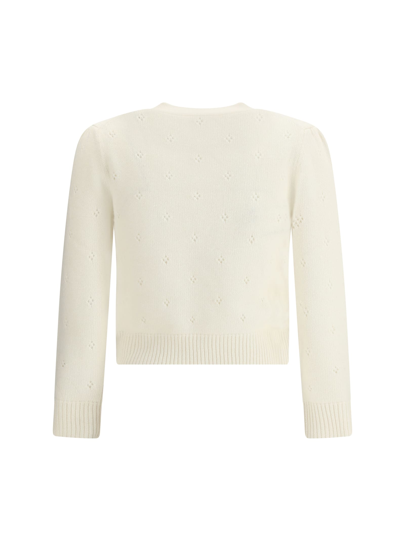 Chloé Wool And Cashmere Fitted Sweater With An Openwork Motif Clothing In White