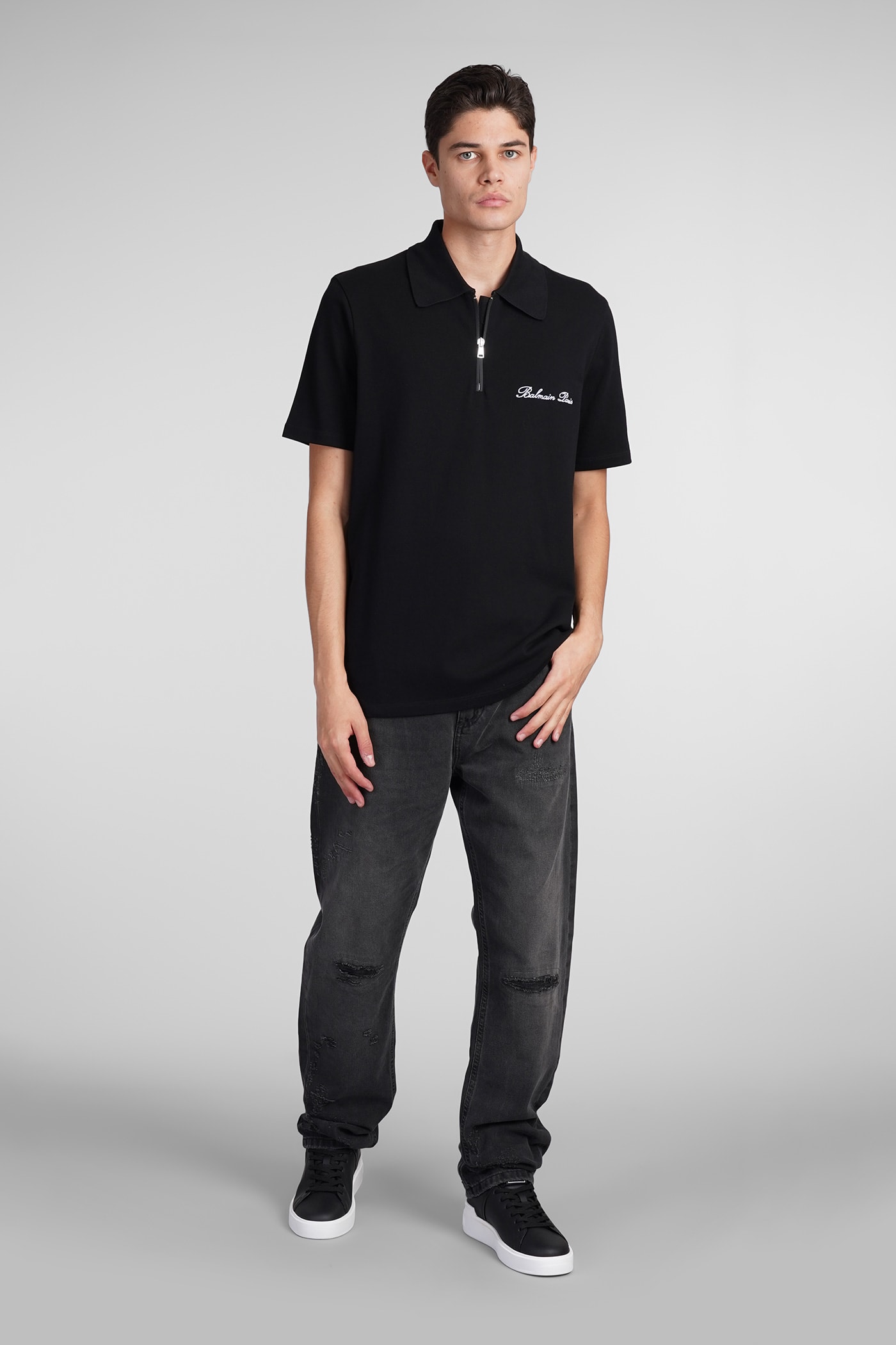 Shop Balmain Polo In Black Cotton