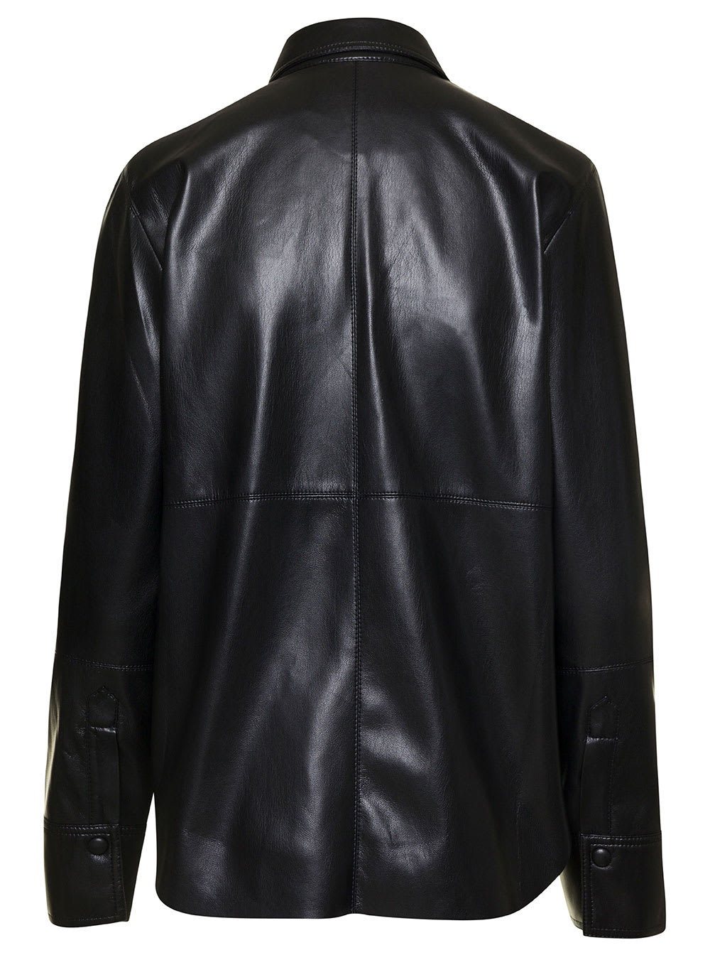 Shop Nanushka Naum Black Long-sleeve Shirt With Concealed Fastening In Faux Leather Woman