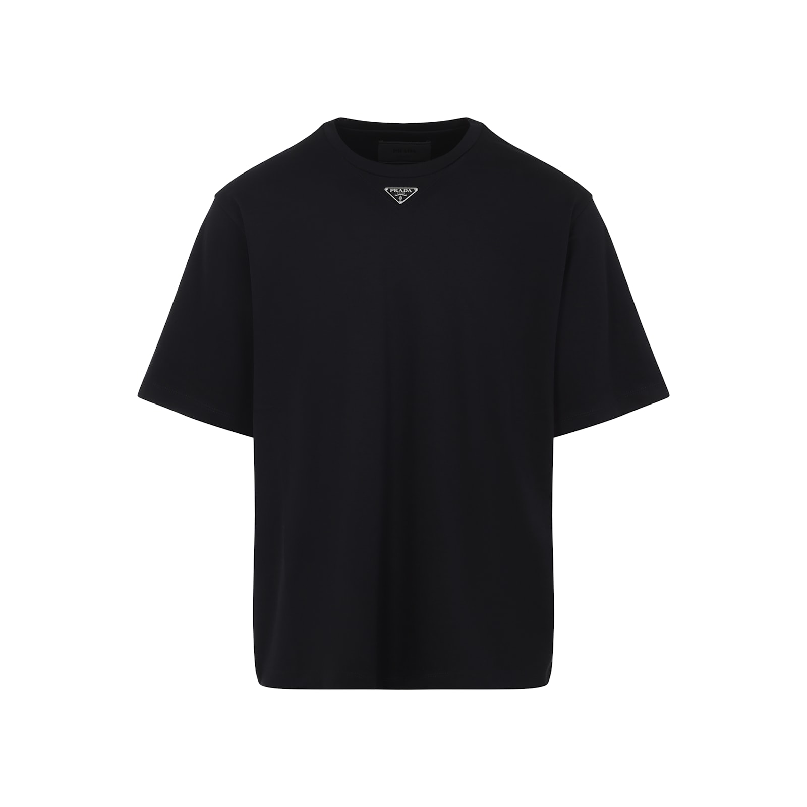 Prada Black Cotton T-shirt With Minimalist Design And Logo Detail In Black