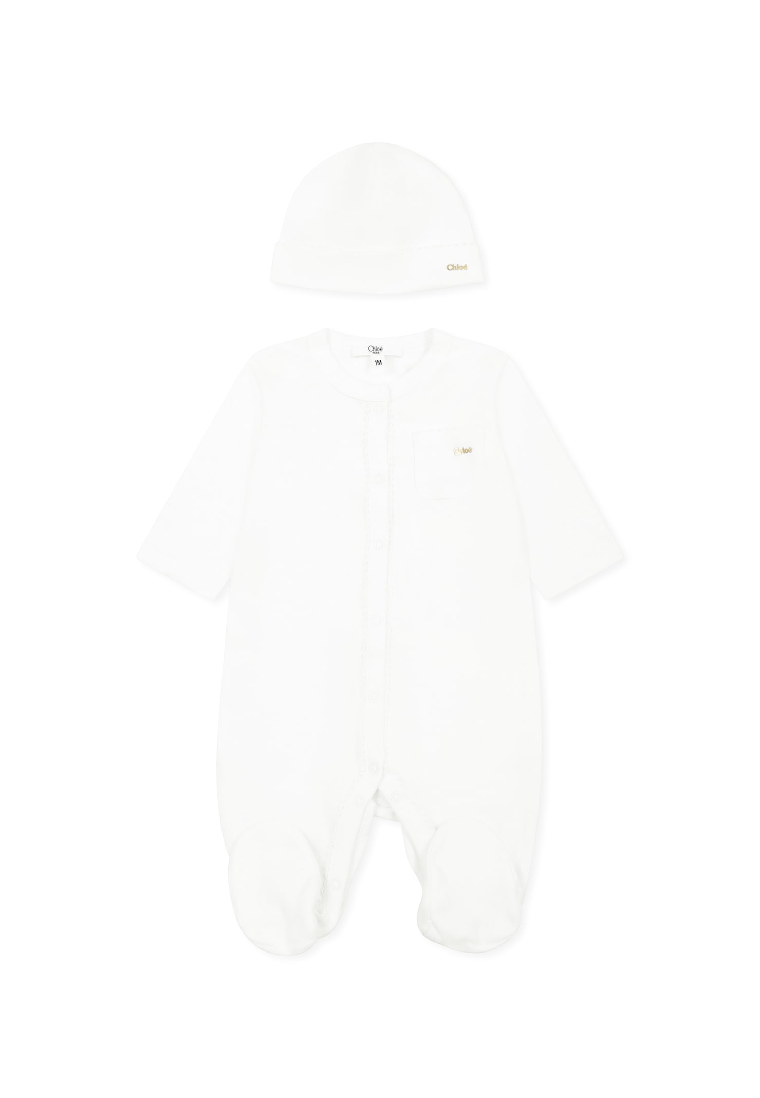 Shop Chloé White Babygrow Set For Baby Girl With Logo