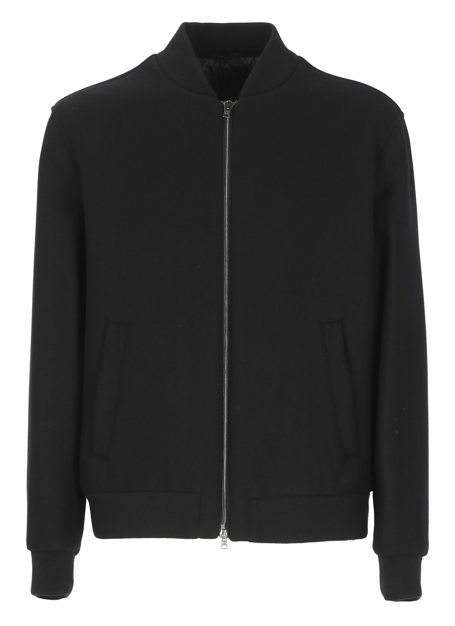 Herno Ribbed Collar Bomber Jacket And Pockets In Black