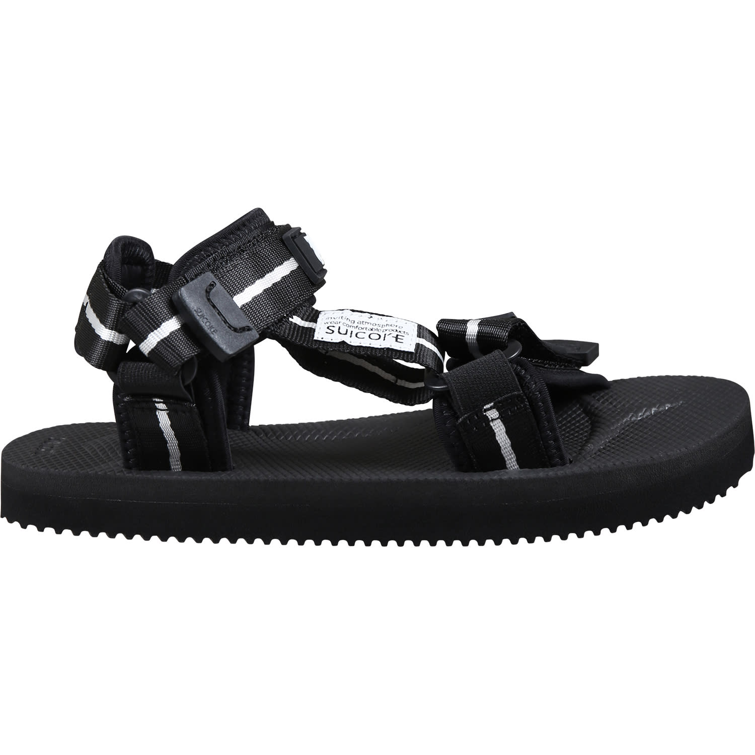 Shop Palm Angels Black Sandals For Kids With Logo In Black/white