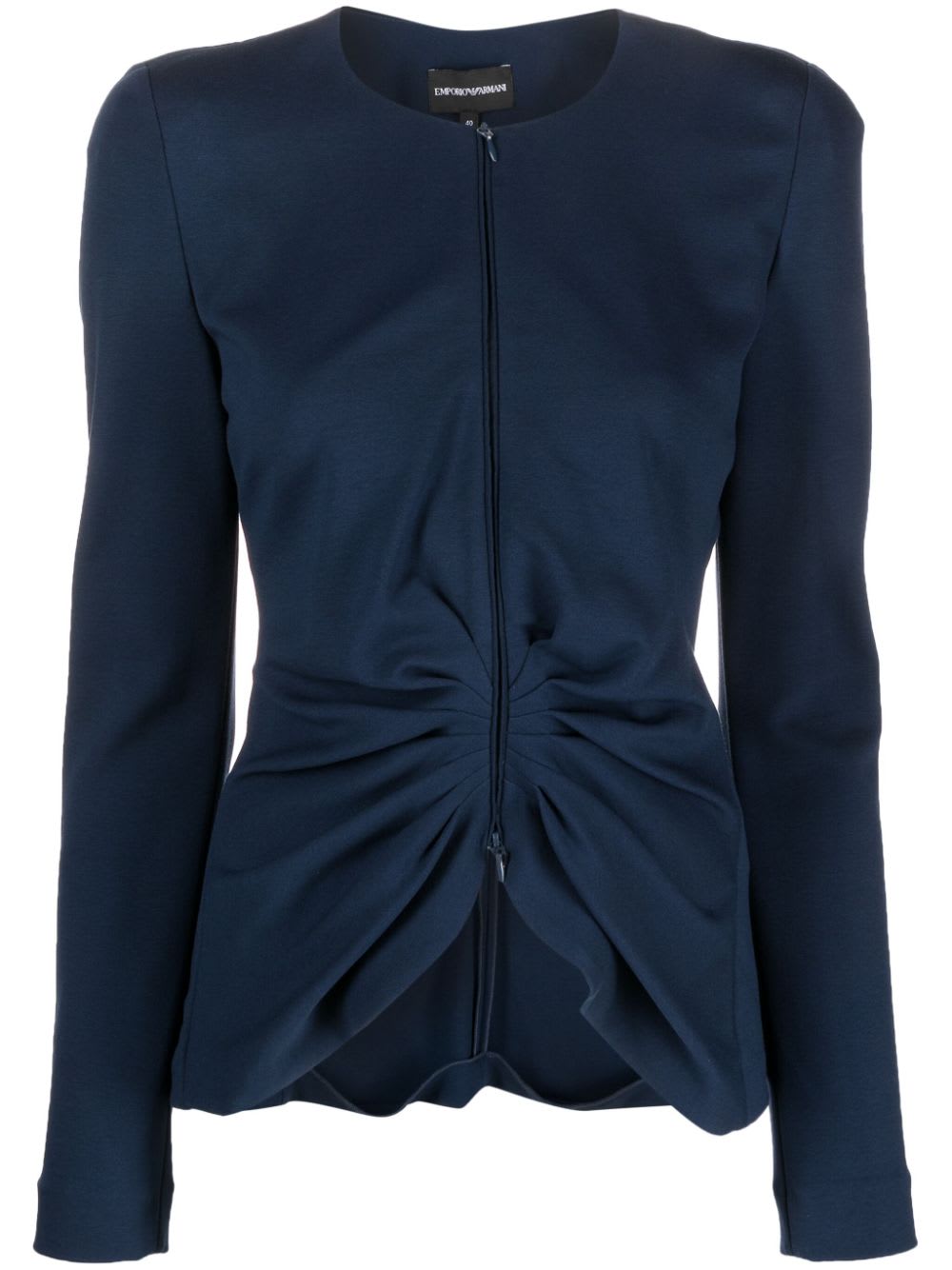 Shop Emporio Armani Crew Neck Elastic Jacket In Dark Blue