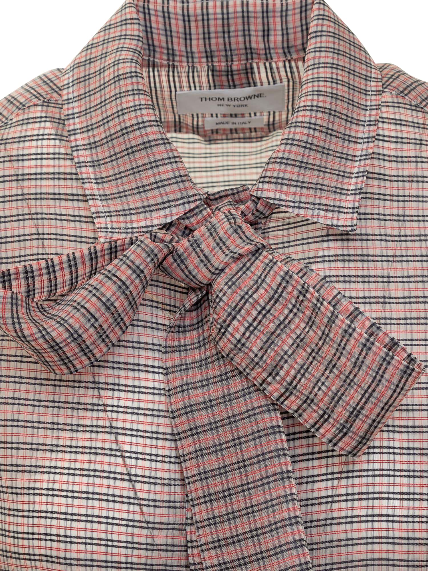 Shop Thom Browne Tucked Check Blouse In Rwbwht