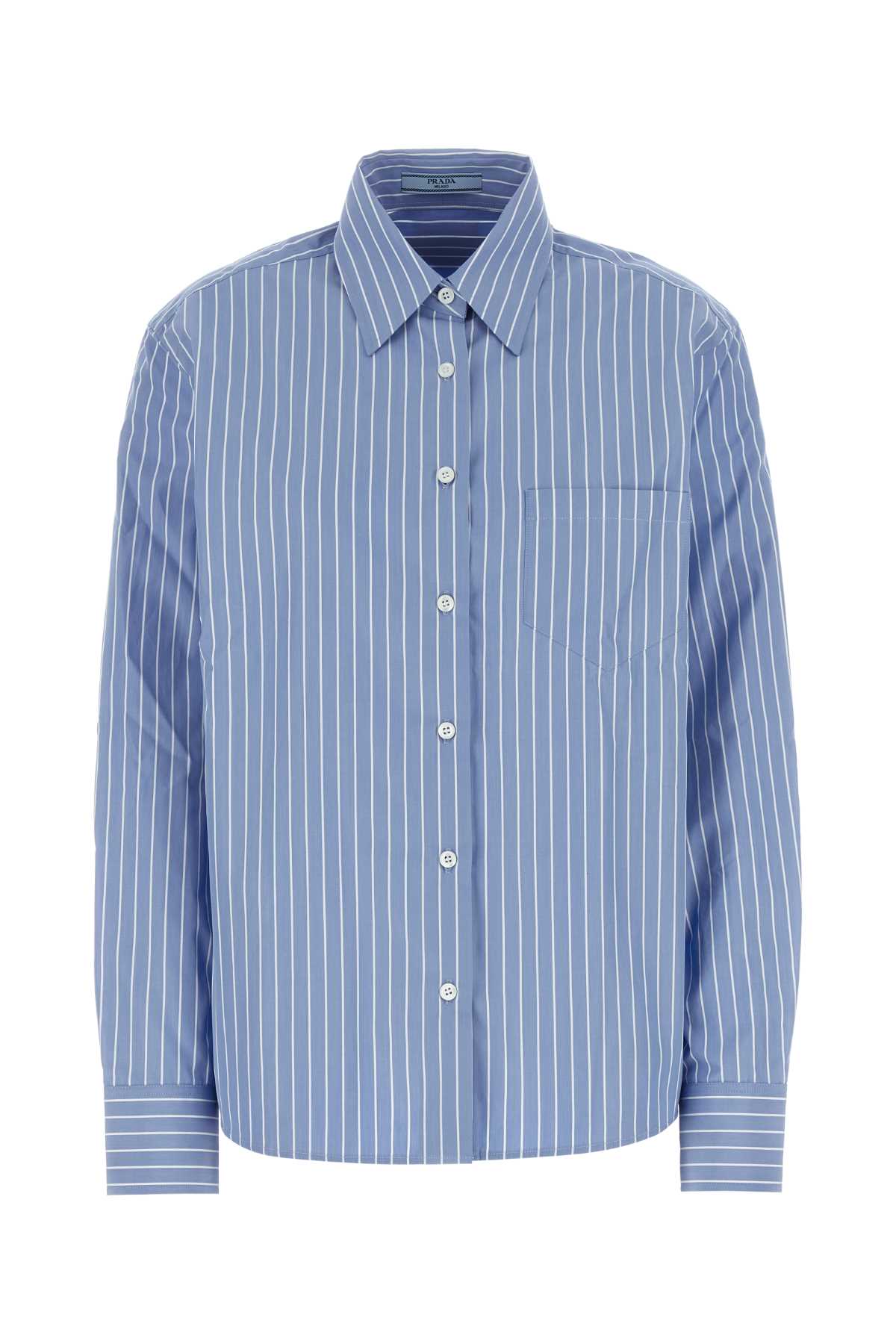 Shop Prada Printed Poplin Shirt In Azzurro