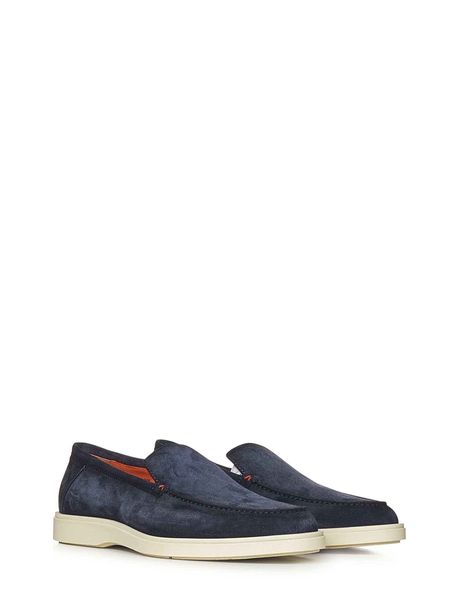 Santoni Leather Loafers Contrast Stitching In Blue