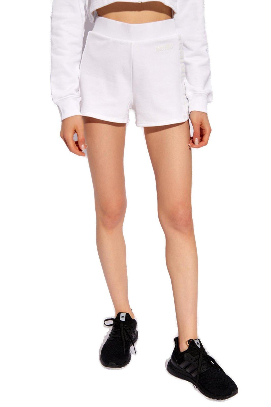 Shop Moschino Logo Patch Thigh-high Shorts In White