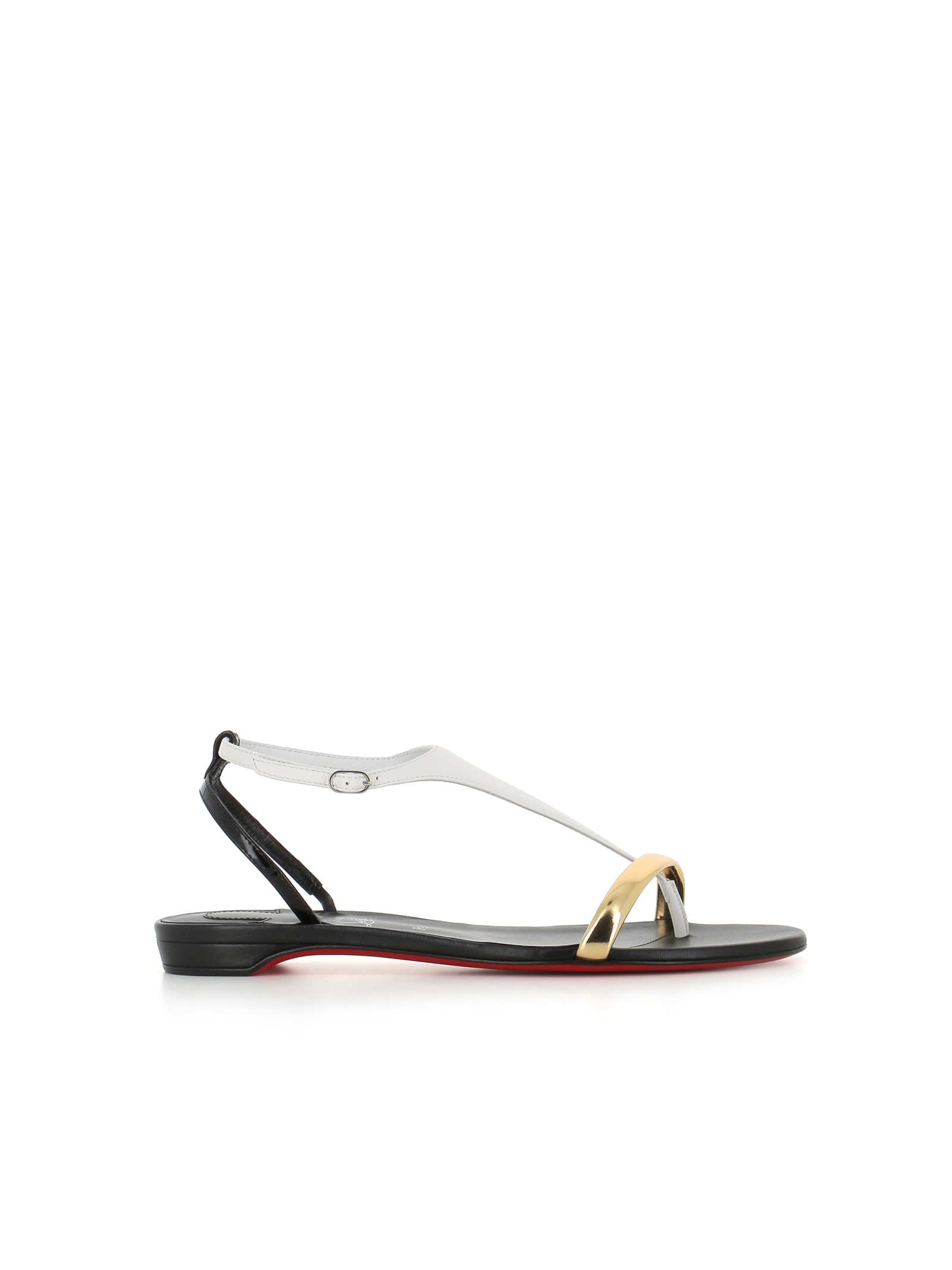 Shop Christian Louboutin Sandal Athinita Flat In Black/white/gold