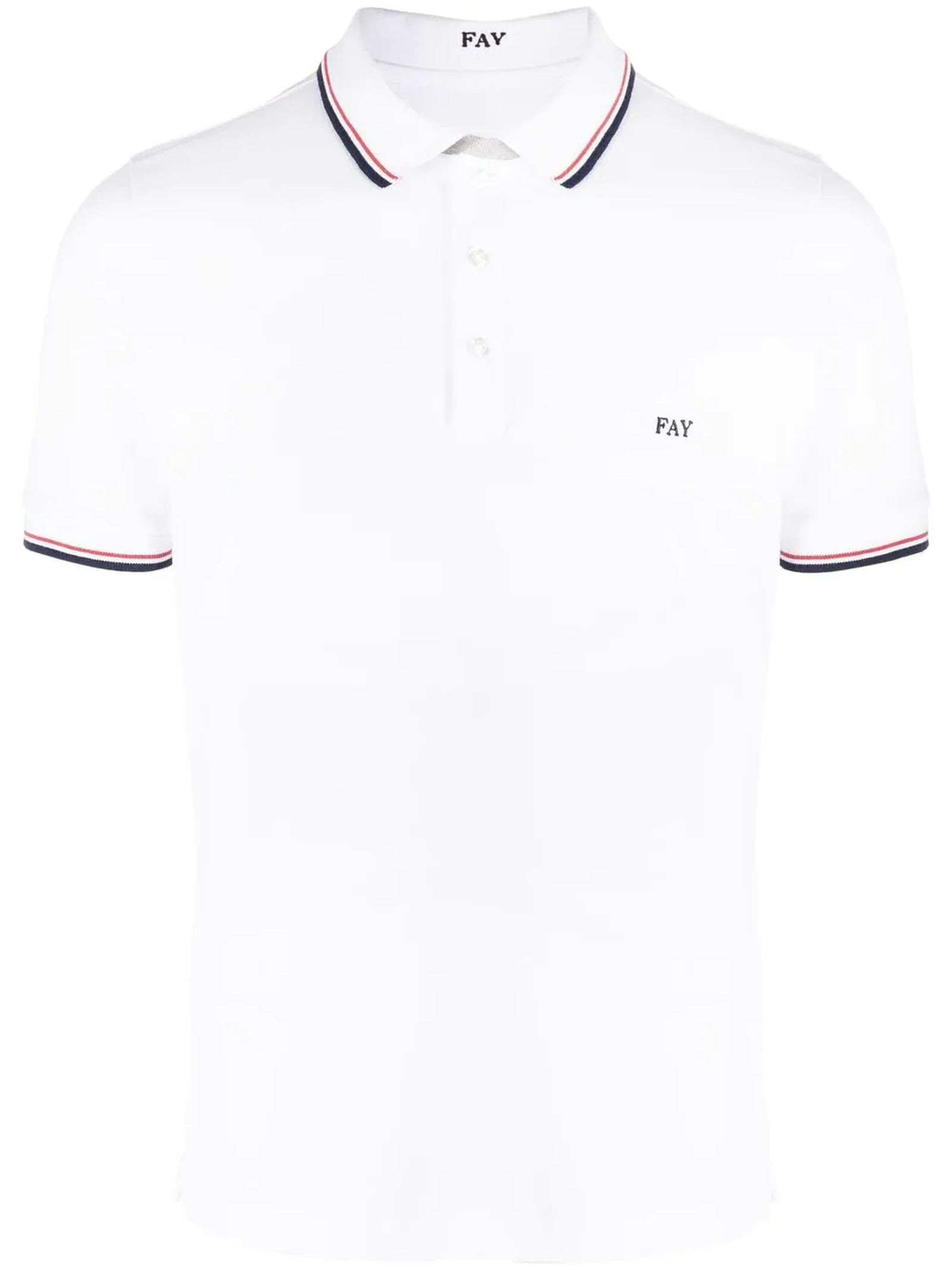 Fay White Cotton Polo Shirt In Bianco