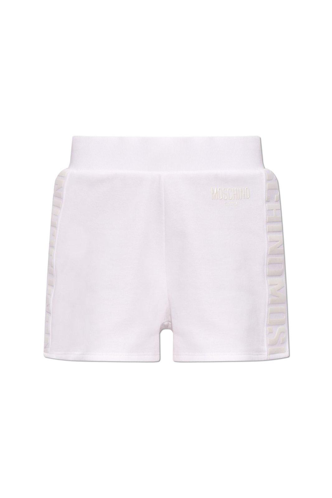 Shop Moschino Logo Patch Thigh-high Shorts In White