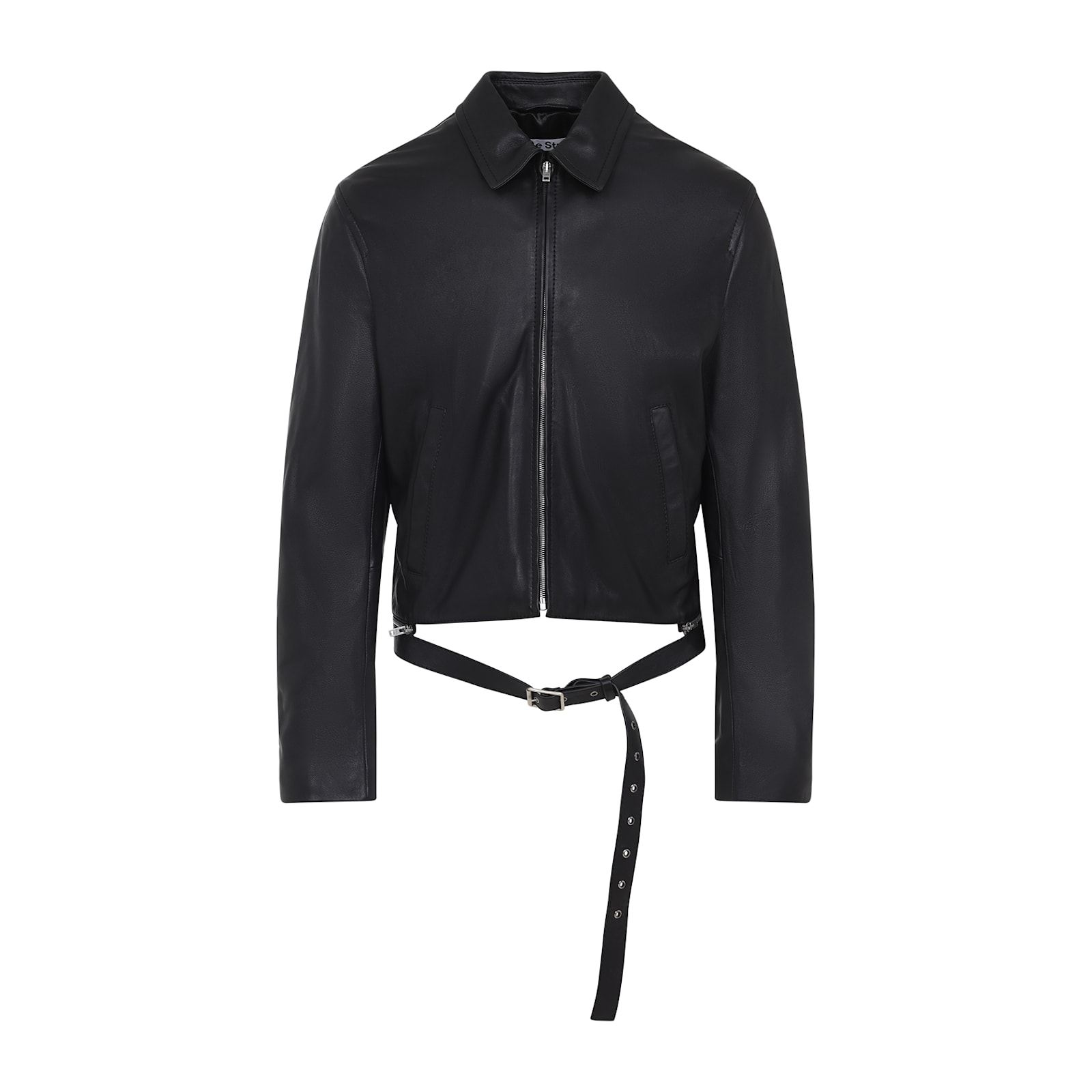 Acne Studios Belted Leather Jacket In Black
