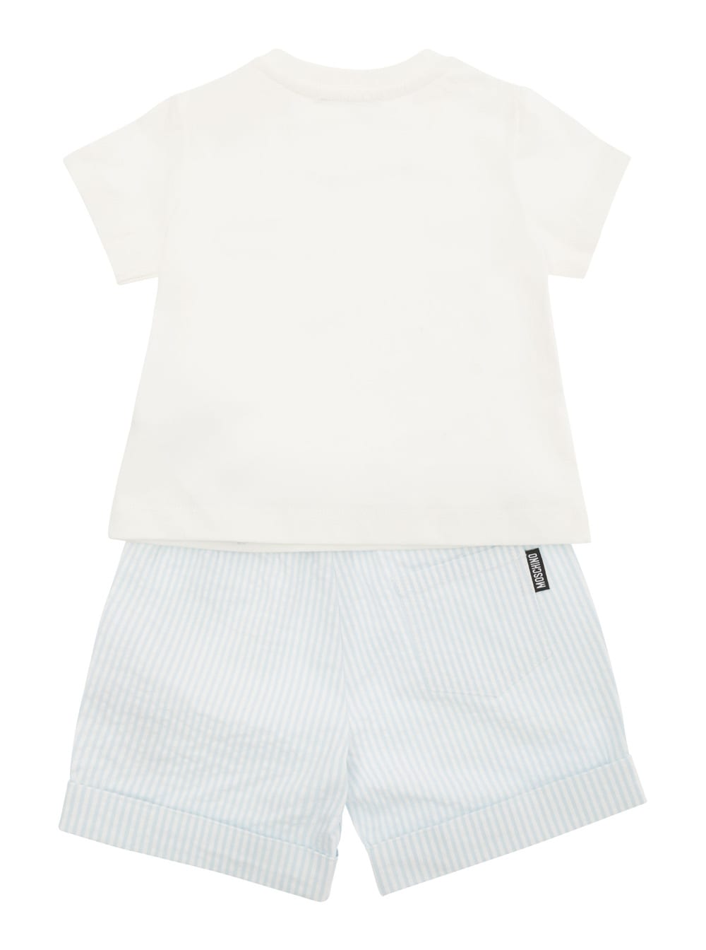 Shop Moschino Light Blue And White T-shirt And Shorts Set In Stretch Cotton Baby