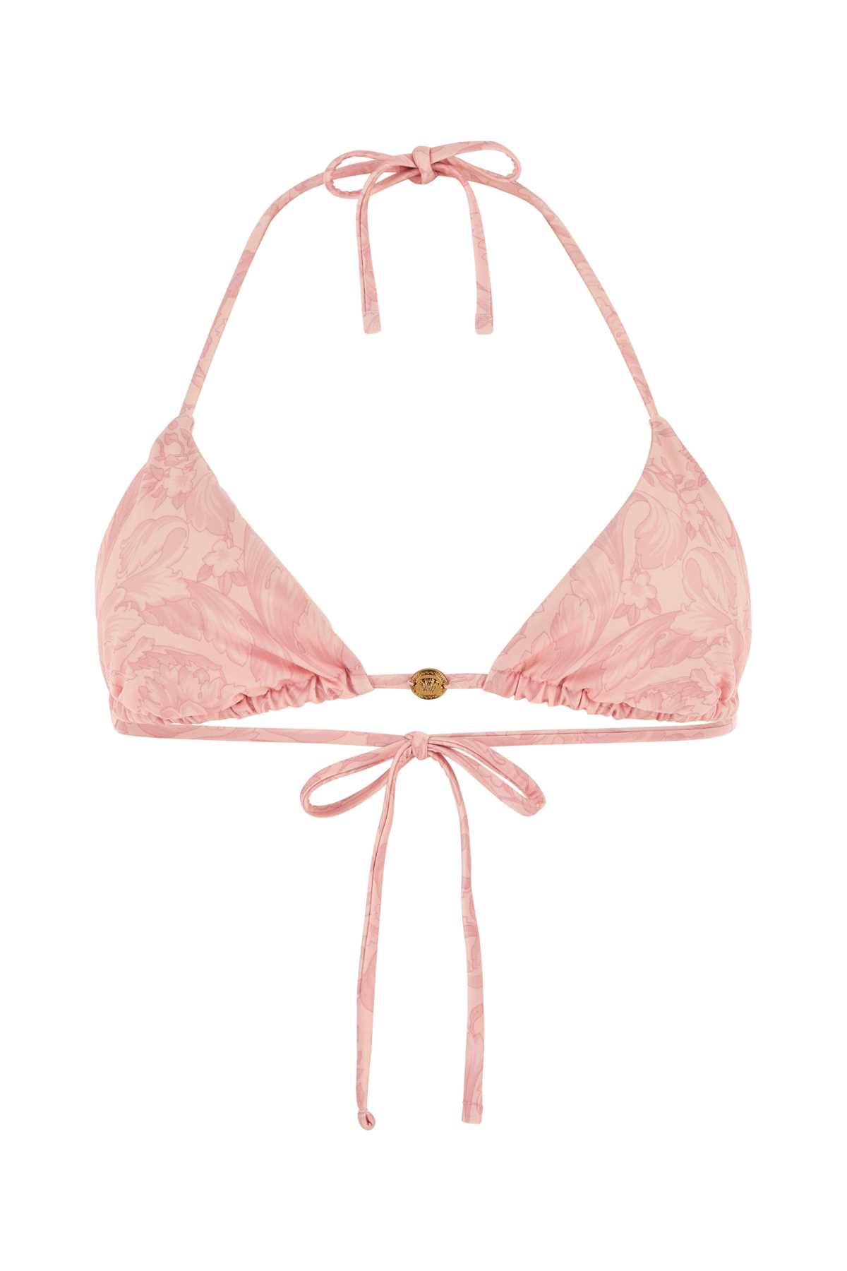 Shop Versace Printed Stretch Polyester Bikini Top In Palepink