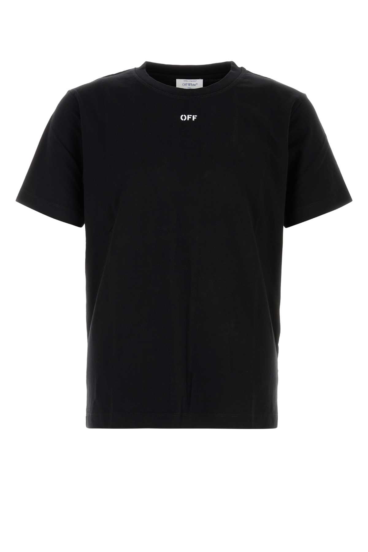 Off-white Short-sleeve Black T-shirt With Abstract Brushstroke Design In Black