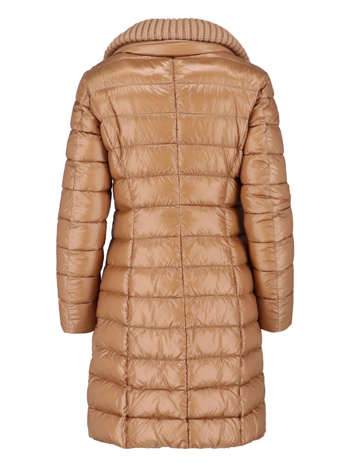 Herno Quilted Long Length Jacket With Detachable Collar In Brown