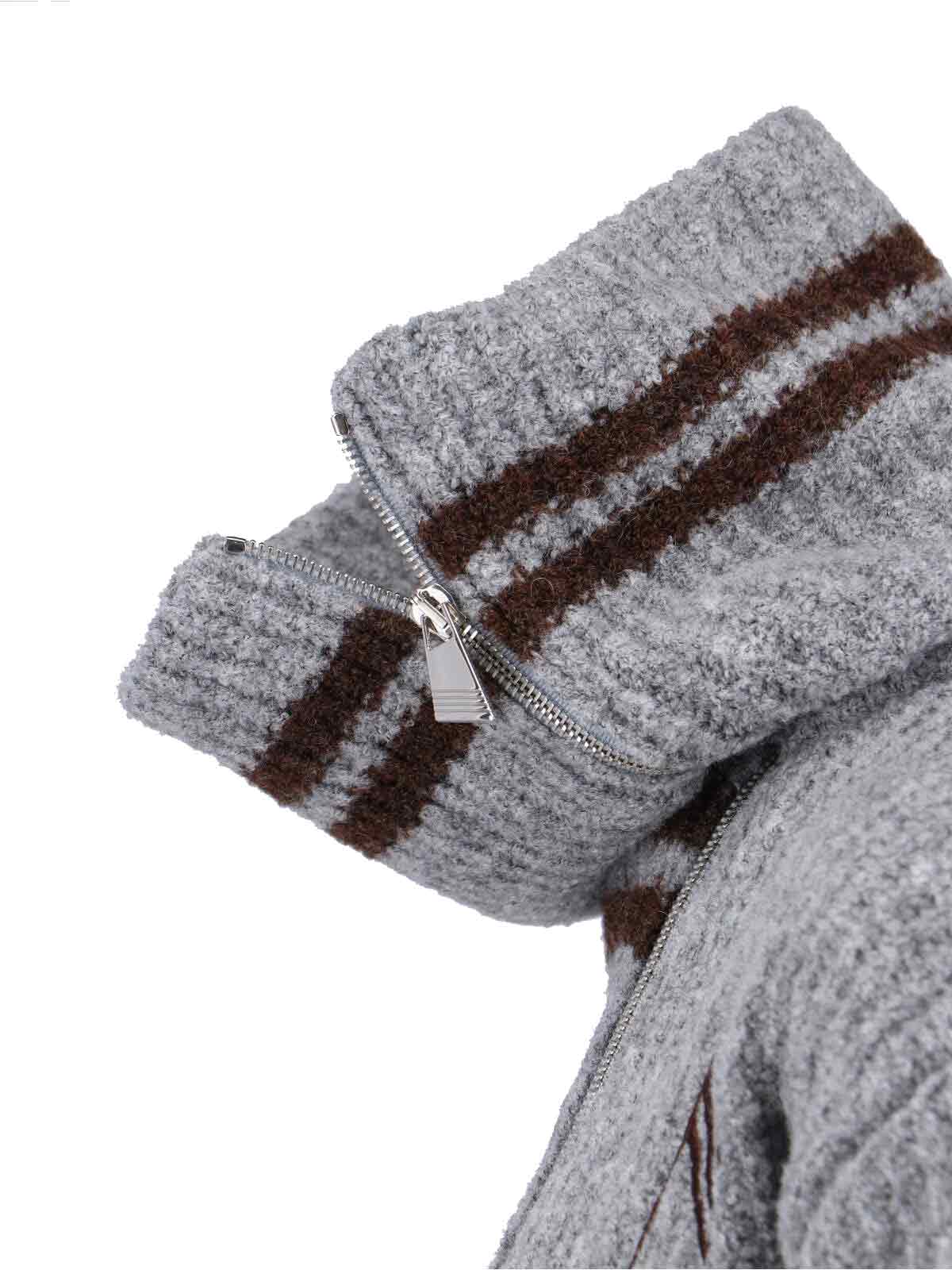 Attico Womens Asymmetric High-neck Knitted Cardigan Melange Grey In Multi