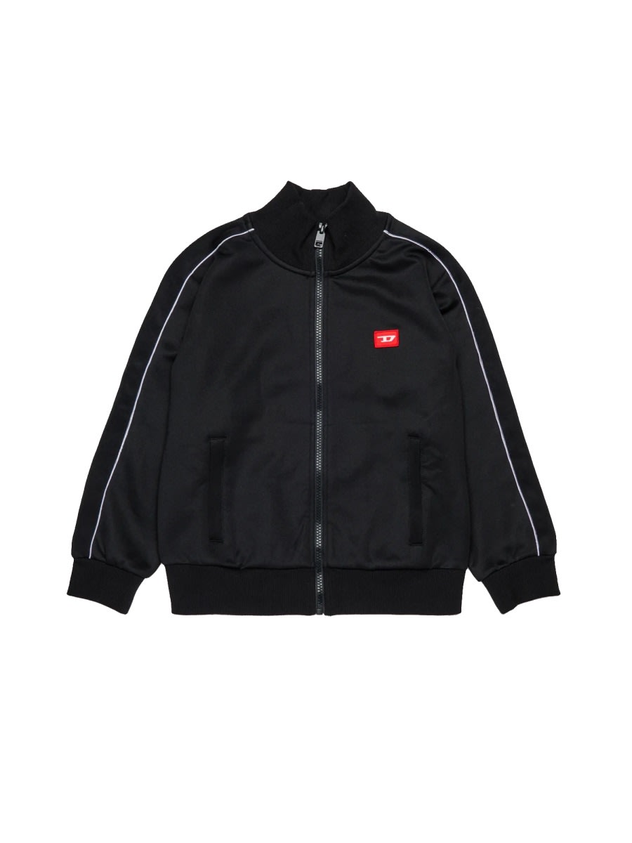 Diesel Felpa A Zip In Triacetato Con Patch D Rossa In Black