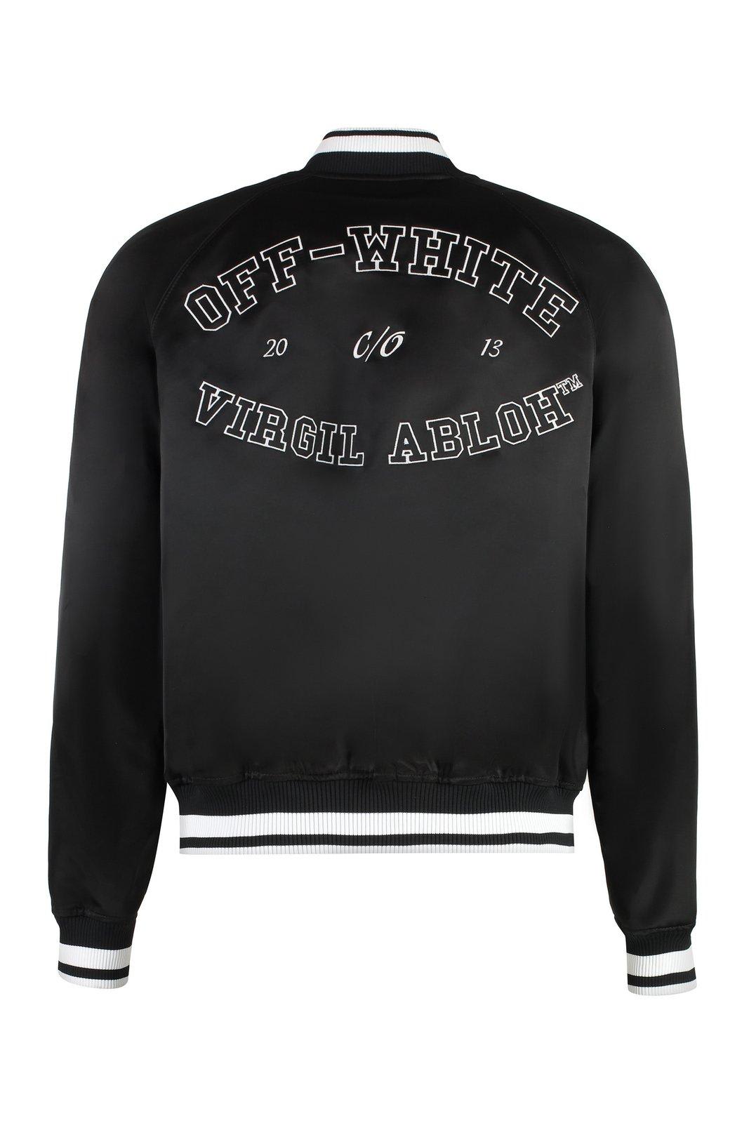 Shop Off-white College Straight Hem Bomber Jacket In Black/white