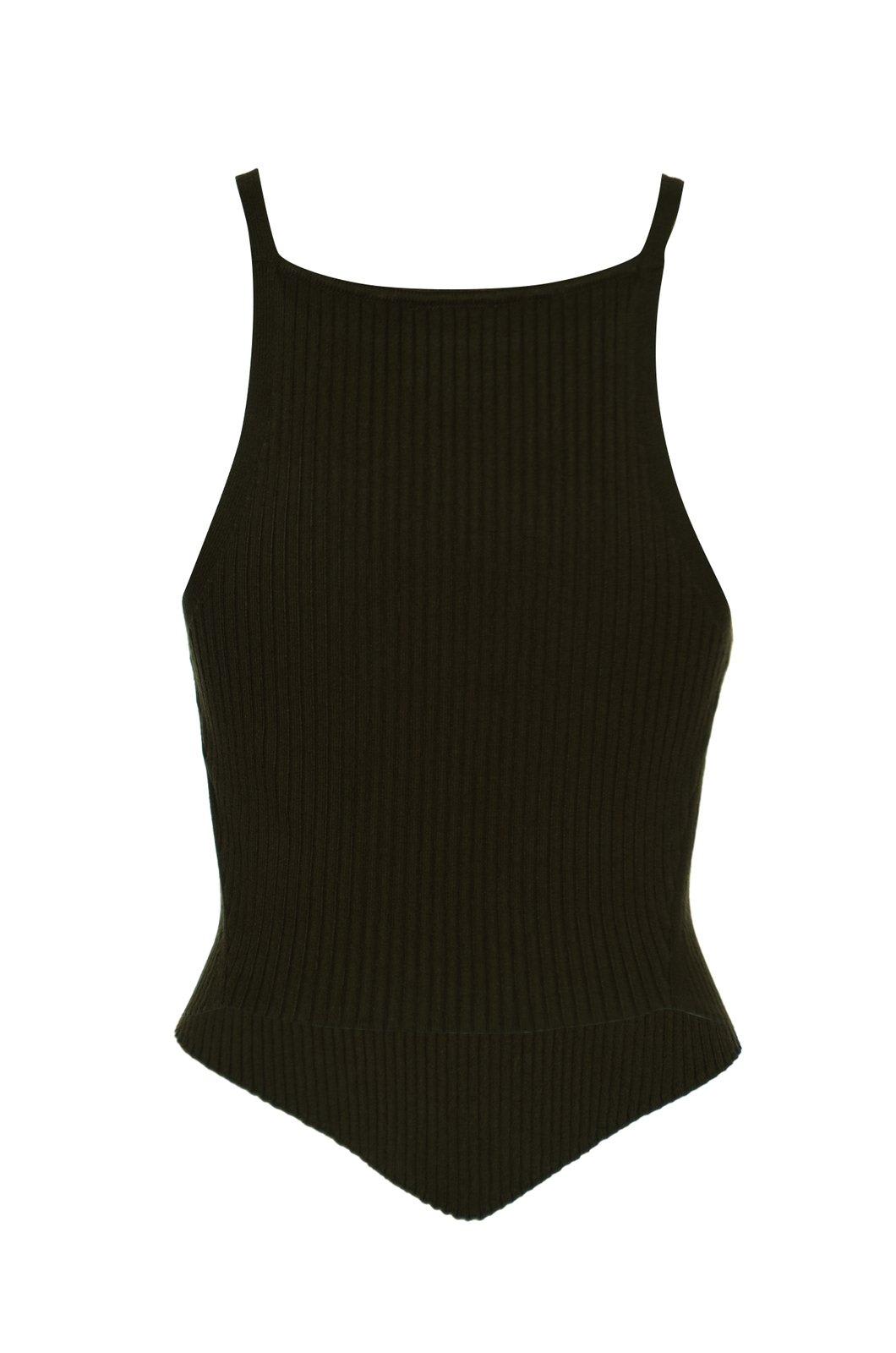 Shop Courrèges Rib Knit Pointy Tank Top In Brown