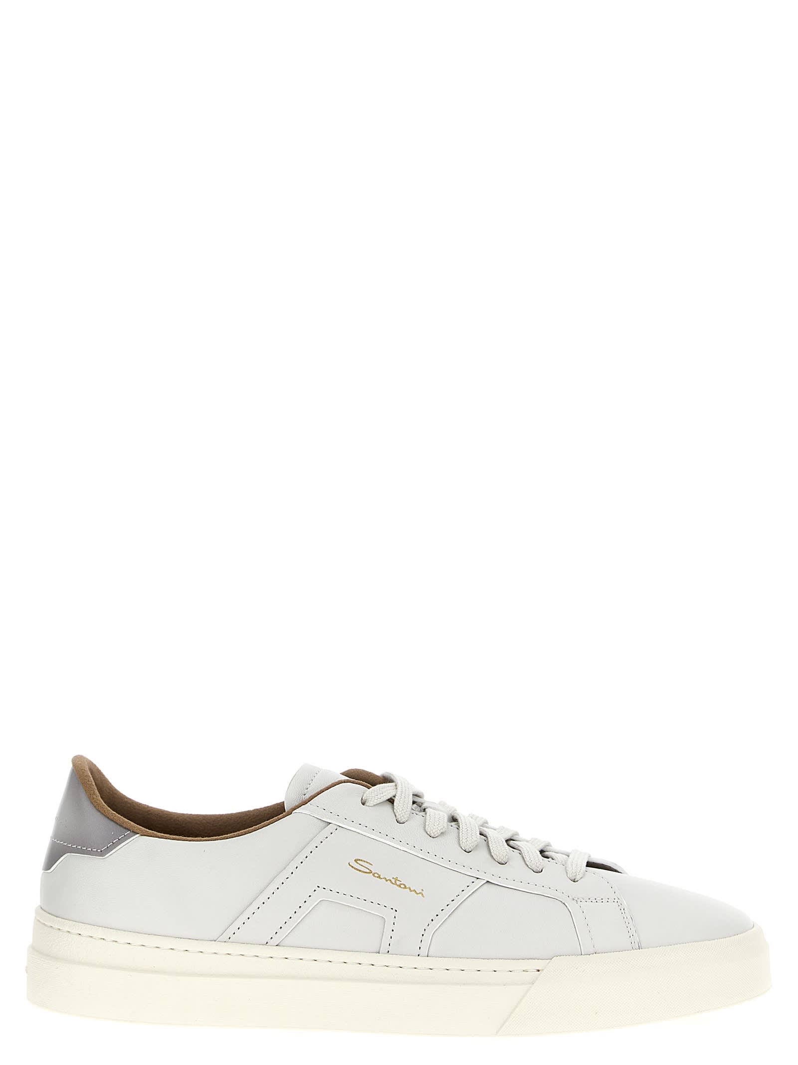 Shop Santoni Leather Sneakers In Gray