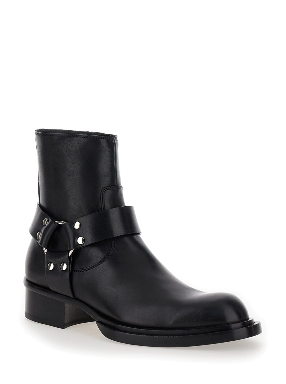 Alexander Mcqueen Black Ankle Boots With Harness Detail In Leather Man In Black