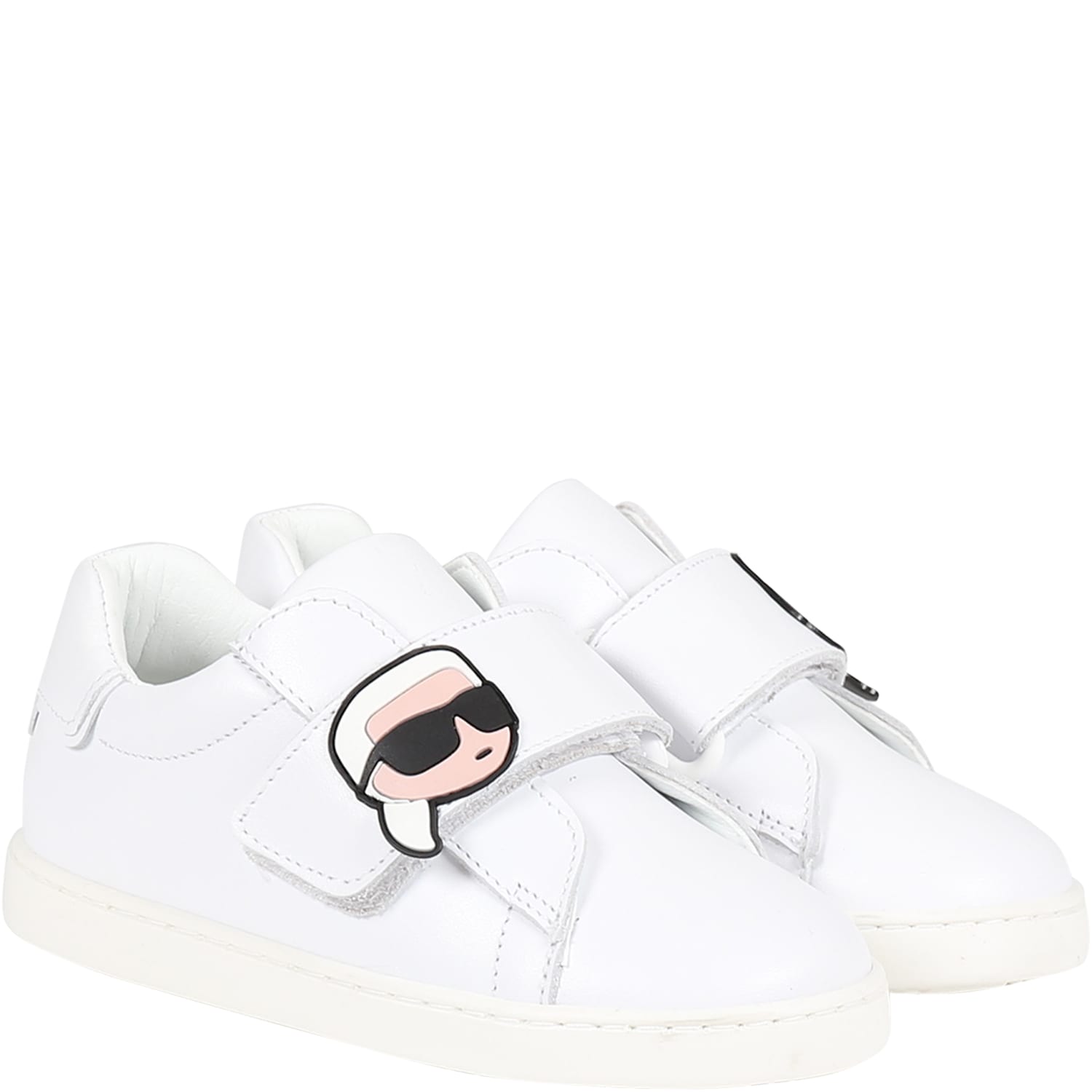 Karl Lagerfeld Kids' White Sneakers For Baby Boy With Patch And Logo