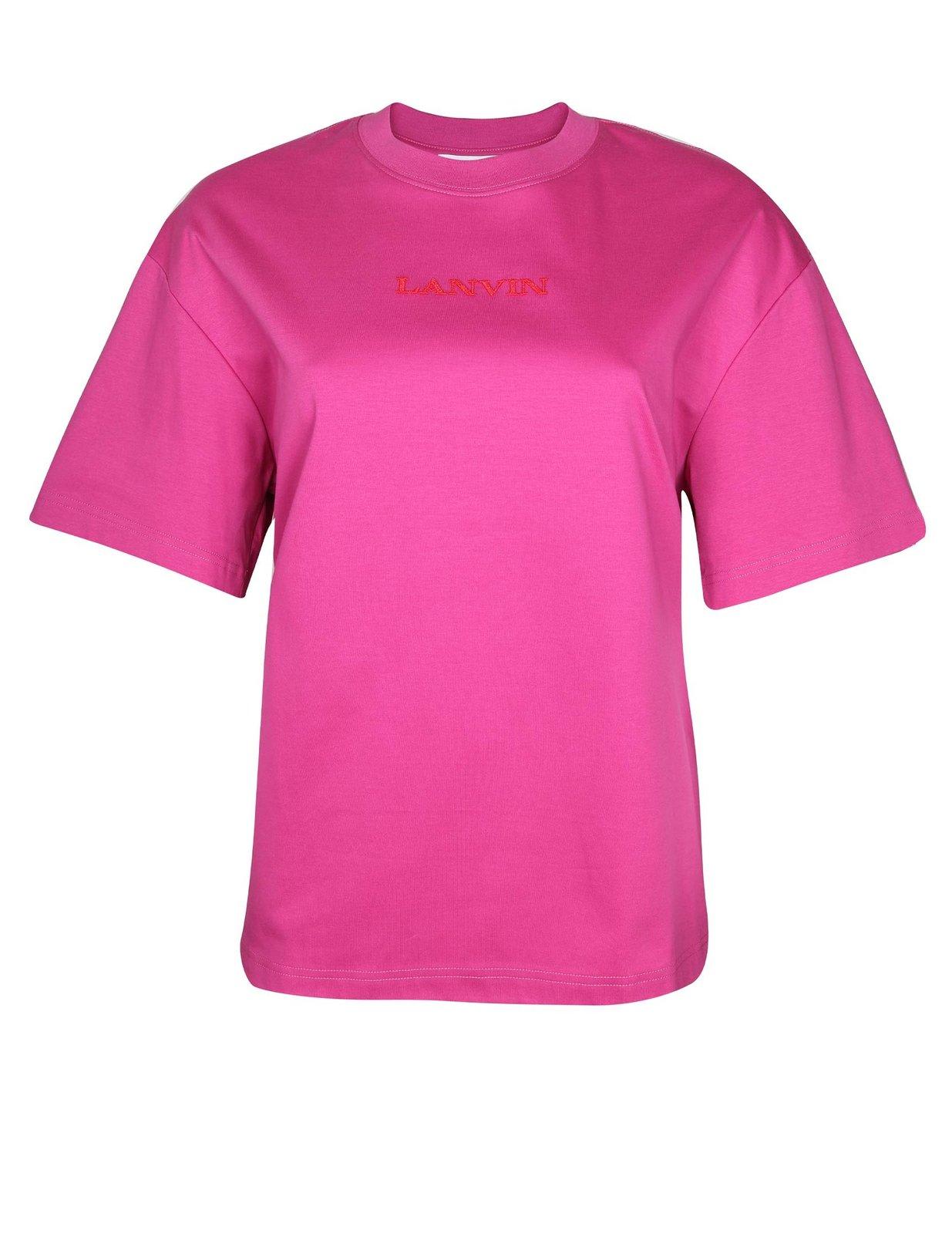 Shop Lanvin Logo Embroidered Crewneck T-shirt In Fuchsia