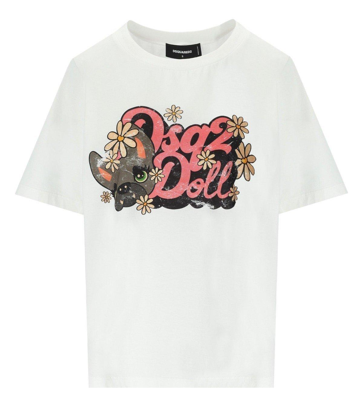 Dsquared2 Front Printed Dsq2 Doll Crew Neck T-shirt In Bianco