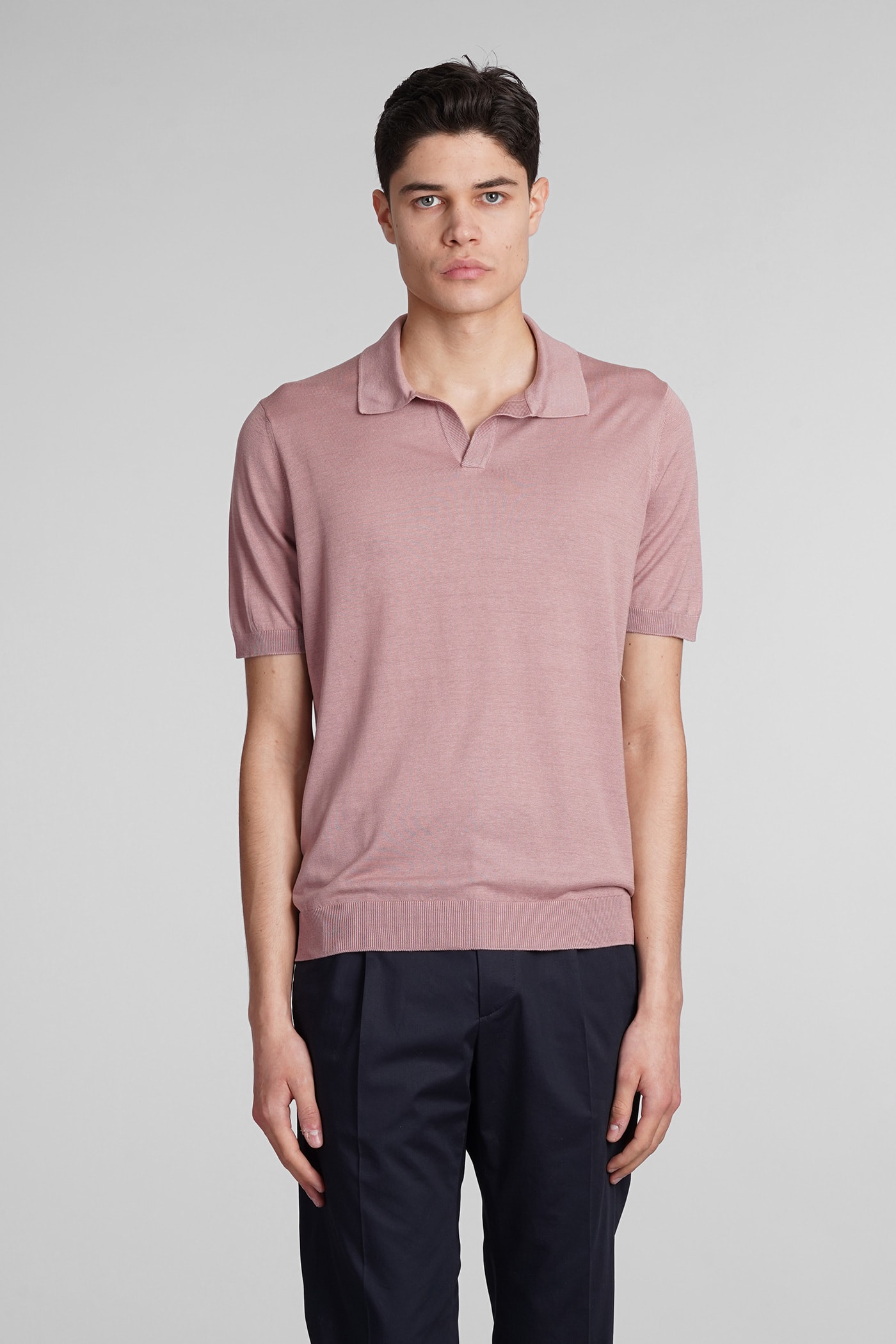 TAGLIATORE KEITH POLO IN ROSE-PINK SILK